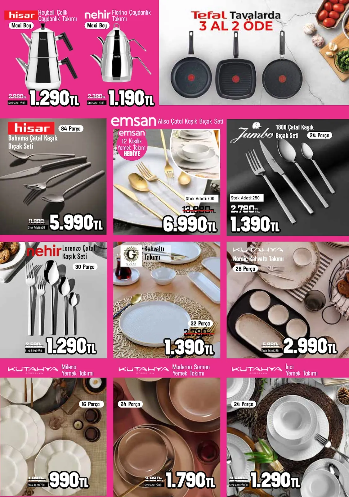 Taşpınar Taşpınar 25 Nisan 2026 Aktüel Kataloğu sayfa 17: Glohe Kahvaltı Takımı 32 Parça, Kütahya Nordic Kahvaltı Takımı 28 Parça
