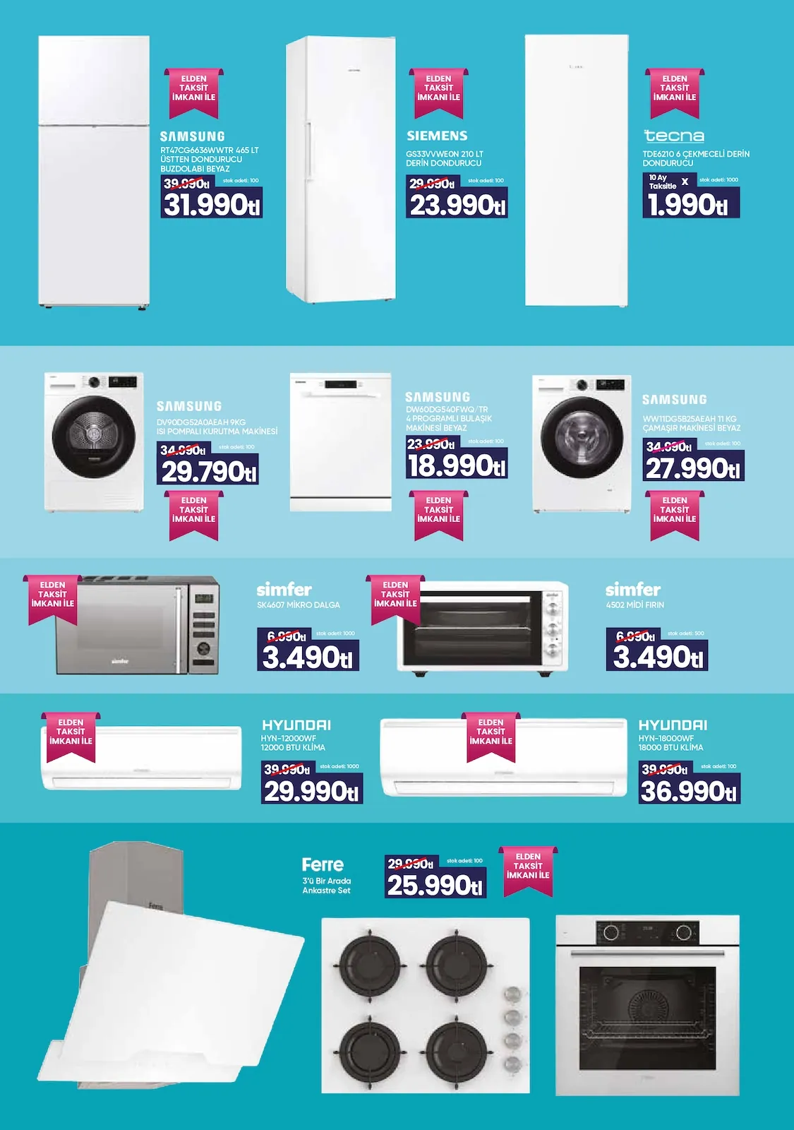 Taşpınar Taşpınar 25 Nisan 2026 Aktüel Kataloğu sayfa 4: Siemens Gs33Vvweon 210 Lt Derin Dondurucu, Samsung Rt47Cg6636Wwtr 465 Lt Üstten Donduruculu Buzdolabı Beyaz
