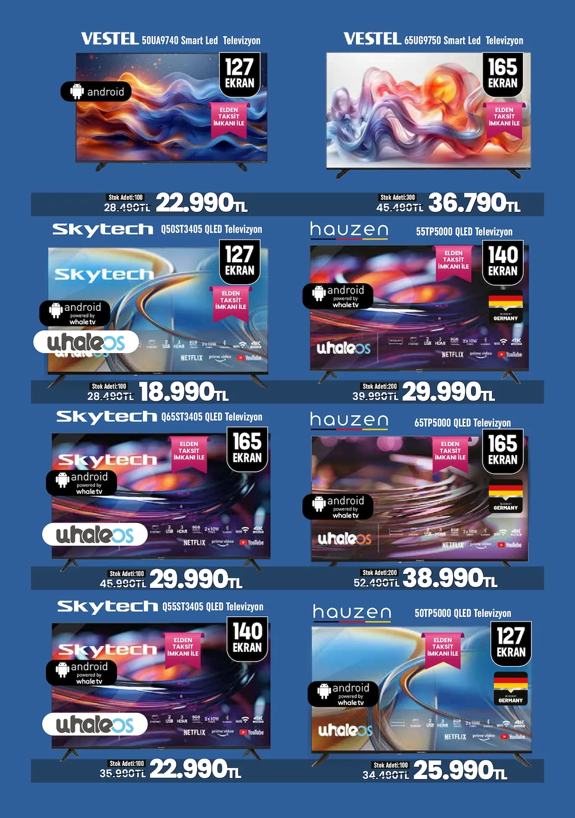 Taşpınar Taşpınar 25 Nisan 2026 Aktüel Kataloğu sayfa 6: Hauzen 65Tp5000 Qled Televizyon, Hauzen 50Tp5000 Qled Televizyon