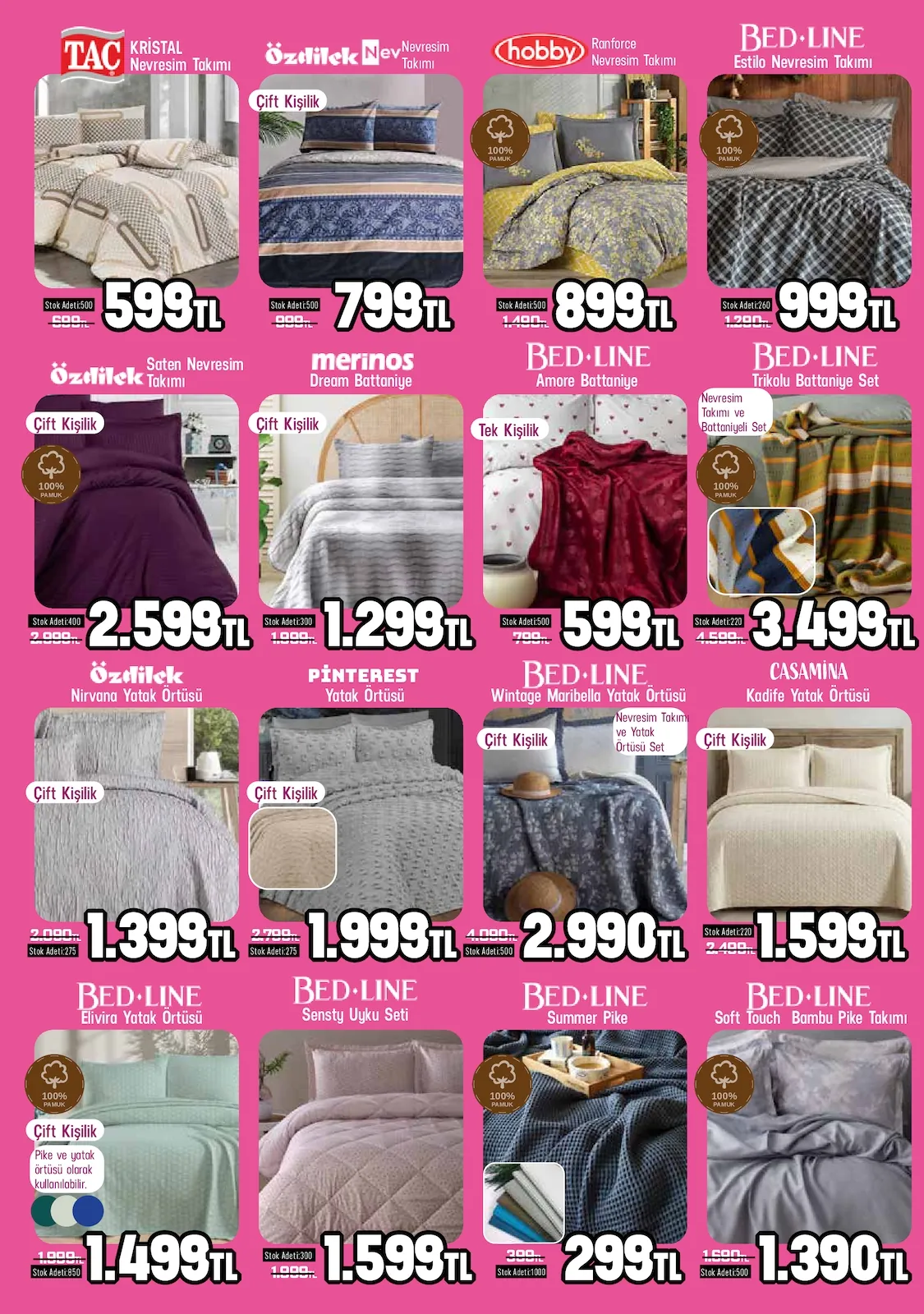 Taşpınar Taşpınar 25 Nisan 2026 Aktüel Kataloğu sayfa 8: Tac Kristal Nevresim Takimi 1 Adet, Bed.Line Estilo Nevresim Takimi 1 Adet