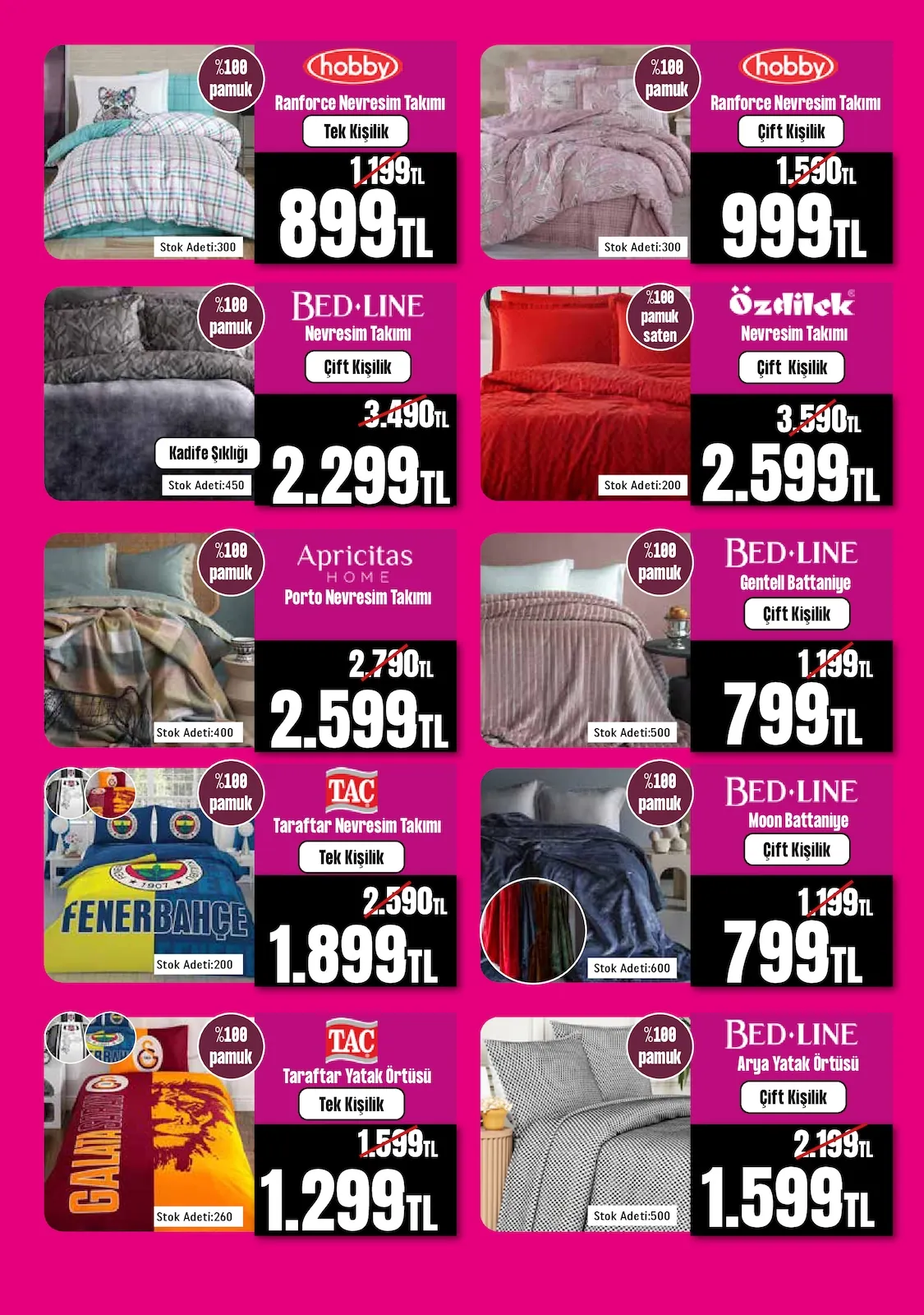 Taşpınar Taşpınar 16 Mayıs 2026 Aktüel Kataloğu sayfa 14: Hobby Ranforce Nevresim Takımı Tek Kişilik, Hobby Ranforce Nevresim Takımı Çift Kişilik