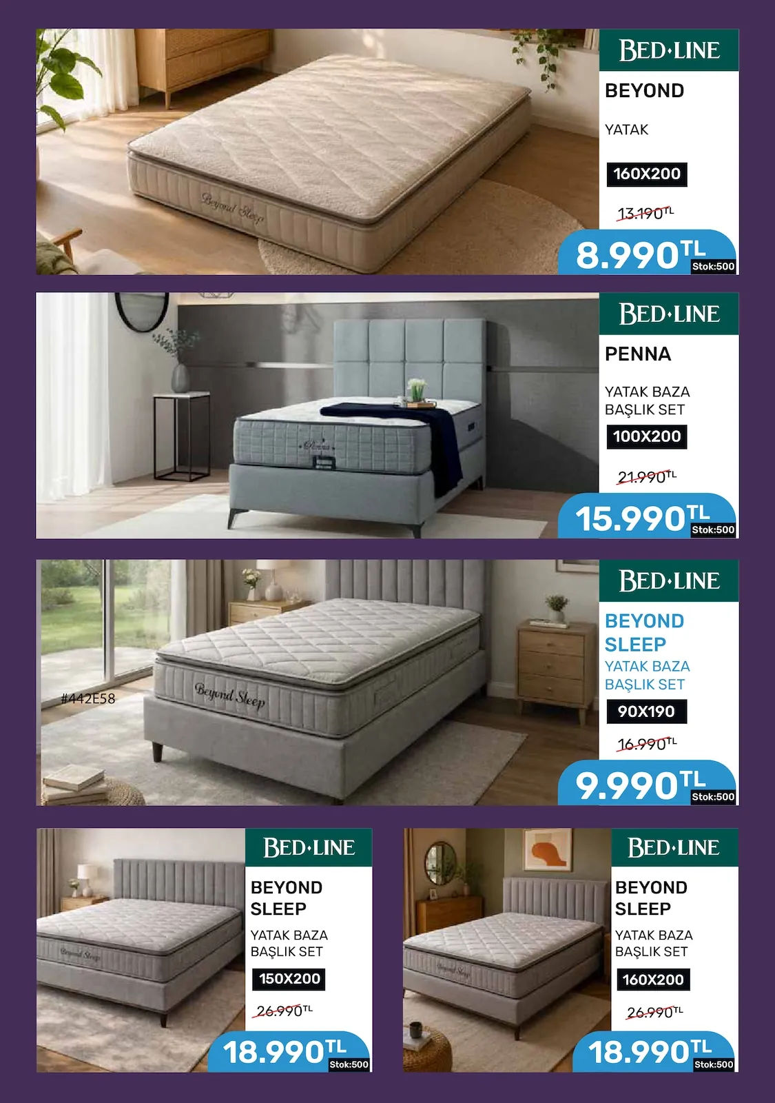 Taşpınar Taşpınar 16 Mayıs 2026 Aktüel Kataloğu sayfa 17: Bed-Line Beyond Sleep Yatak Baza Başlik Set 150X200, Bed-Line Penna Yatak Baza Başlik Set 100X200