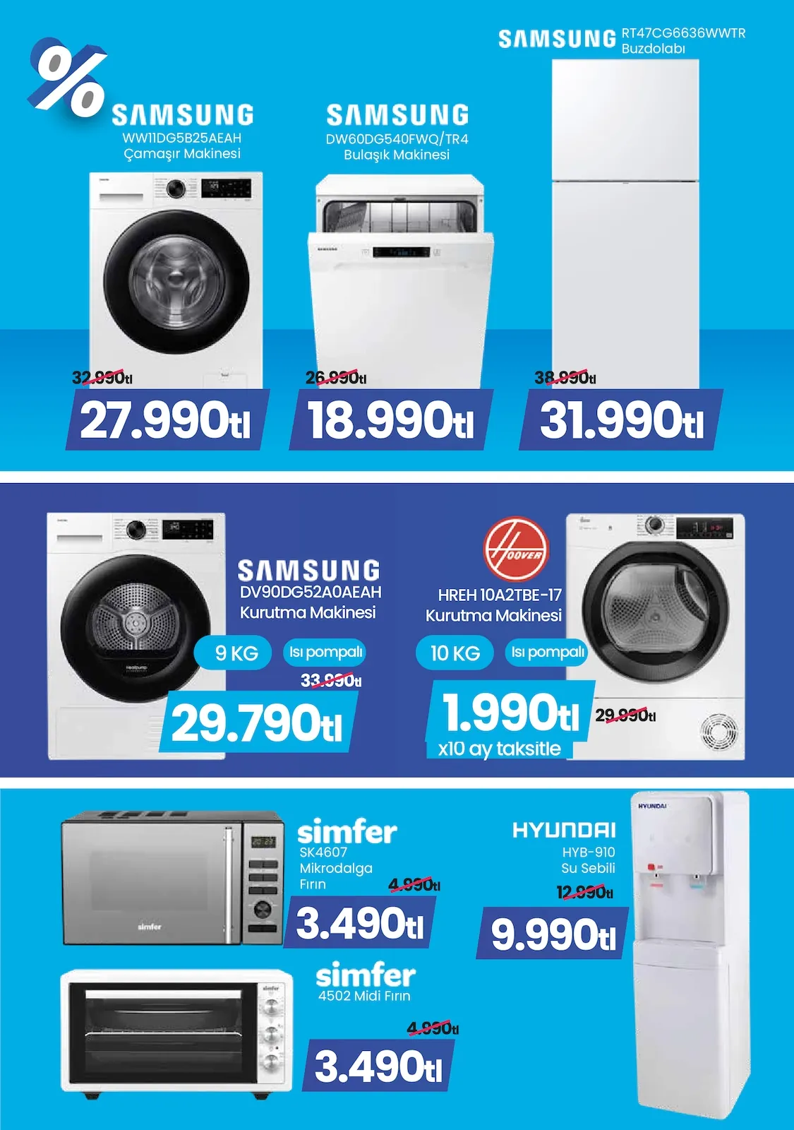 Taşpınar Taşpınar 16 Mayıs 2026 Aktüel Kataloğu sayfa 8: Hyundai Hyb-910 Su Sebili, Samsung Rt47Cg6636Wwtr Buzdolabı