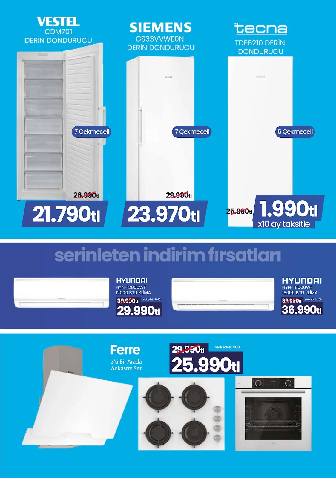 Taşpınar Taşpınar 16 Mayıs 2026 Aktüel Kataloğu sayfa 9: Tecna Tde6210 Derin Dondurucu, Hyundai, Hyn-12000Wf 12000 Btu Klima