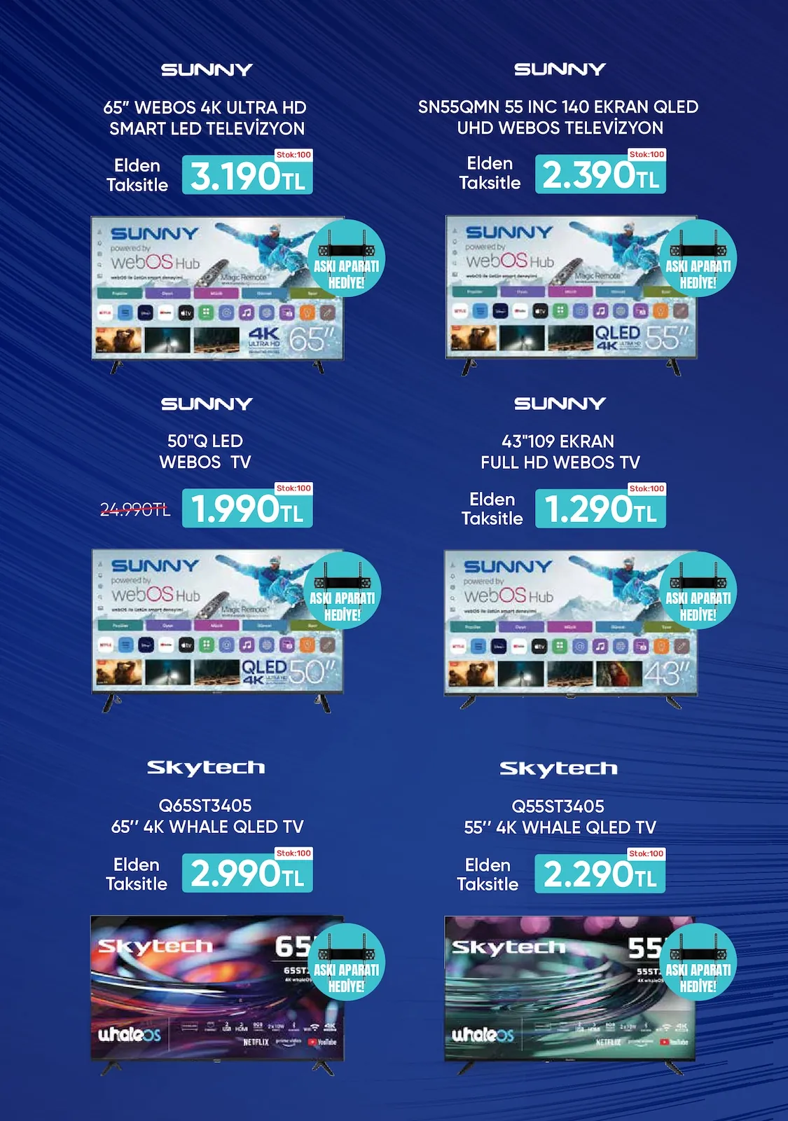 Taşpınar Taşpınar 6 Haziran 2026 Aktüel Kataloğu sayfa 11: Sunny 43" 109 Ekran Full Hd Webos Tv, Sunny Sn55Qmn 55 Inc 140 Ekran Qled Uhd Webos Televizyon