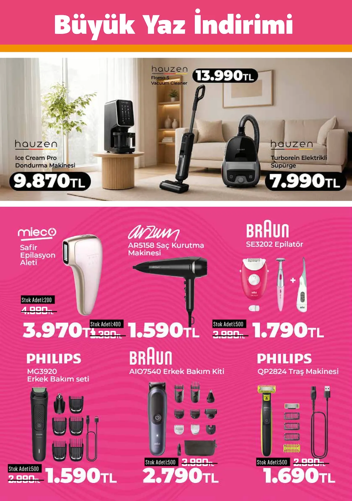 Taşpınar Taşpınar 6 Haziran 2026 Aktüel Kataloğu sayfa 3: Philips Oneblade Pro Hybrid Tıraş Makinesi, Hauzen Floma-S Vacuum Cleaner