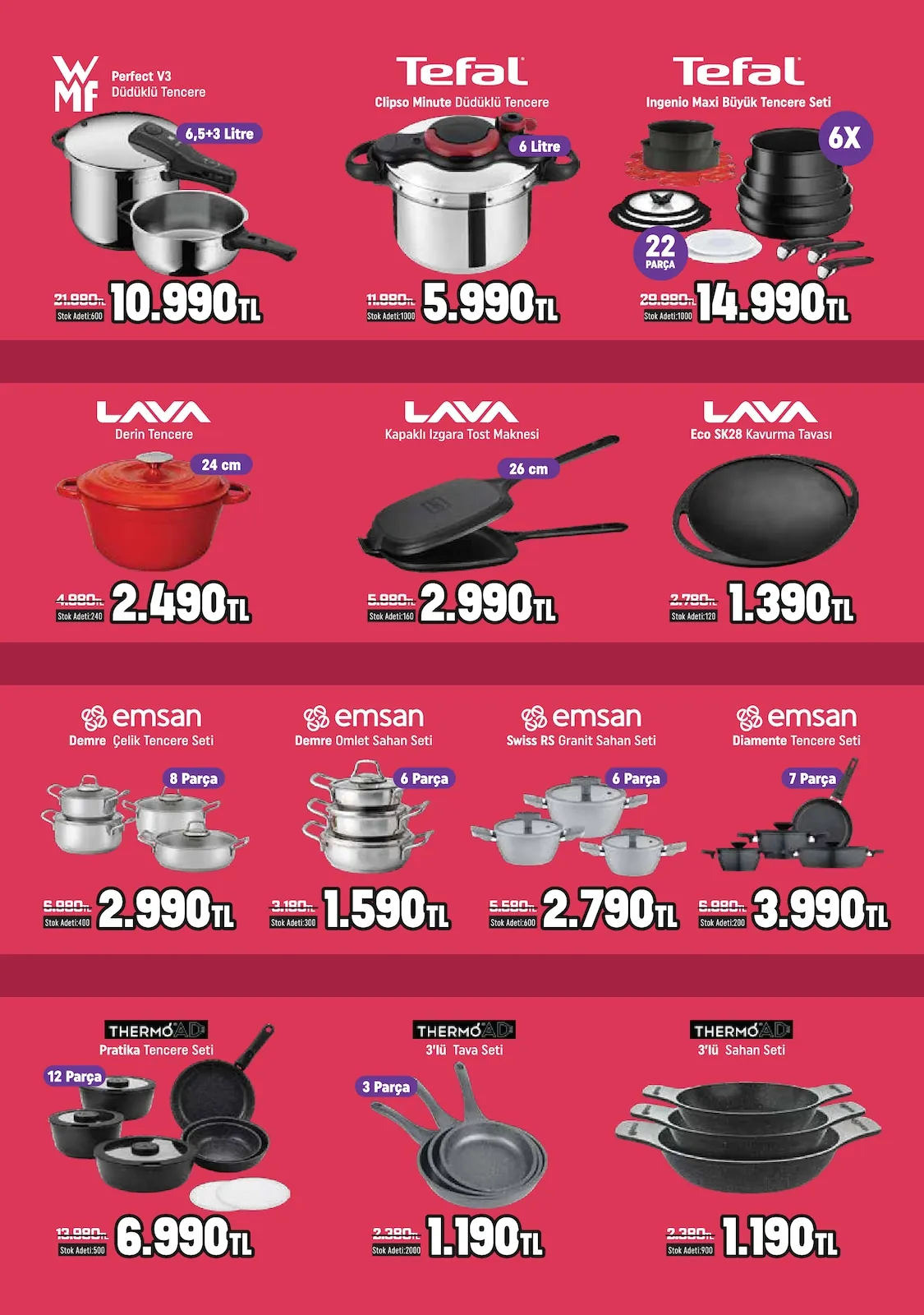 Taşpınar Taşpınar 6 Haziran 2026 Aktüel Kataloğu sayfa 4: Tefal Clipso Minute Düdüklü Tencere 6 Litre, Wmf Perfect V3 Düdüklü Tencere 6.5+3 Litre