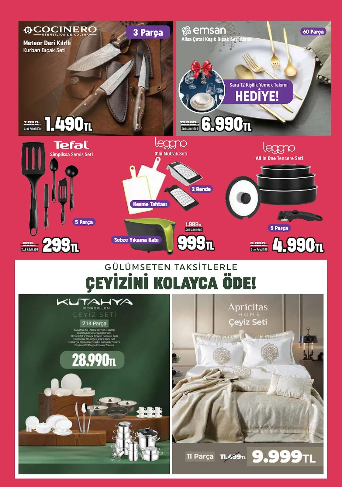 Taşpınar Taşpınar 6 Haziran 2026 Aktüel Kataloğu sayfa 7: Emsan Alisa 60 Parça Çatal Kaşık Bıçak Seti, Tefal Simlissia 5 Parça Servis Seti