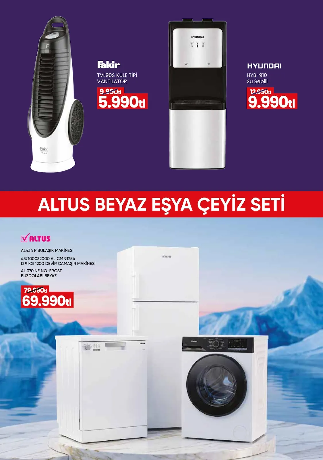 Taşpınar Taşpınar 6 Haziran 2026 Aktüel Kataloğu sayfa 9: Hyundai Hyb-910 Su Sebili, Fakir Tvl90S Kule Tipi Vantilatör