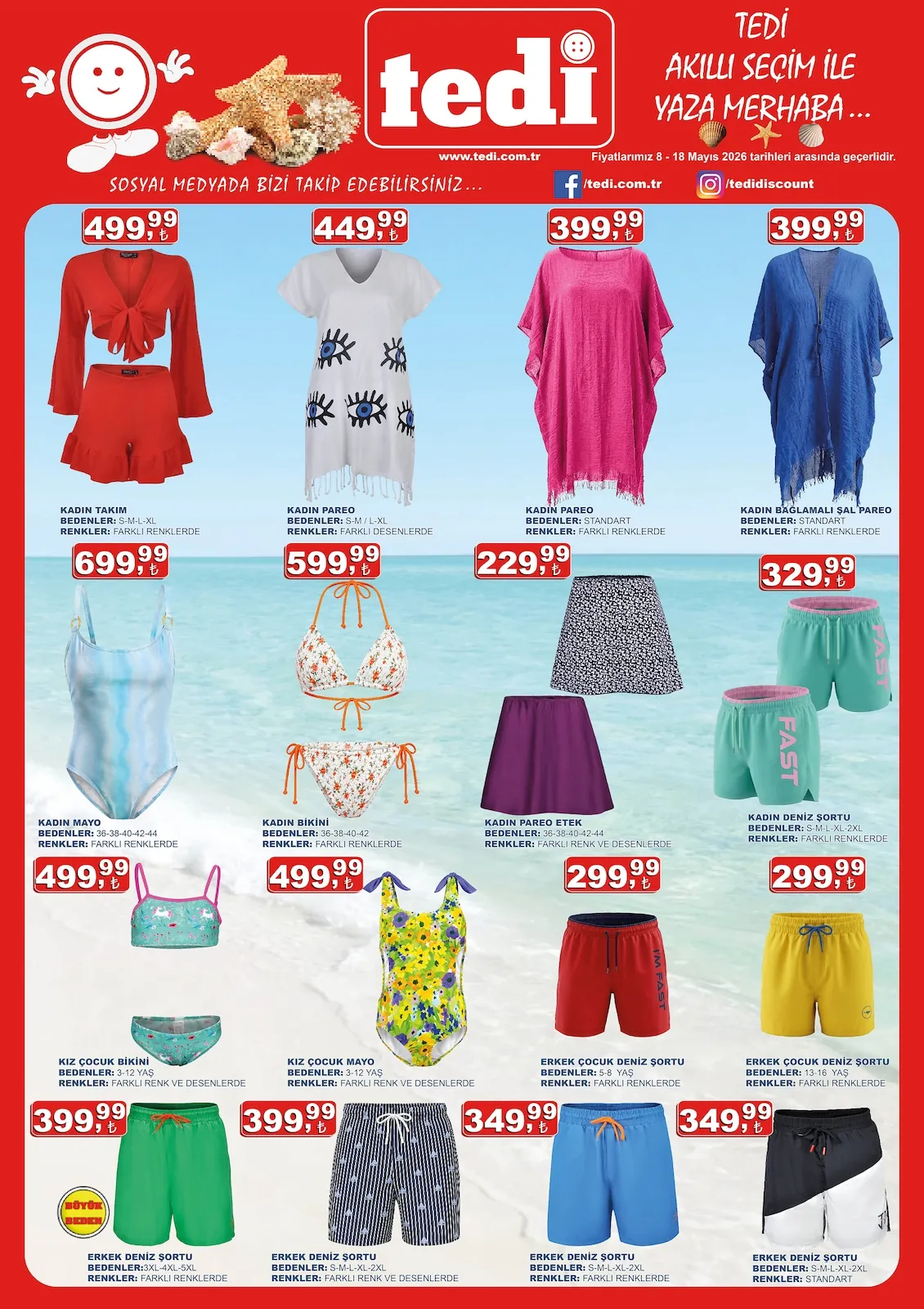 Tedi Tedi 8 Mayıs 2026 Aktüel Kataloğu sayfa 1: Kadın Takım, Kadın Deniz Şortu