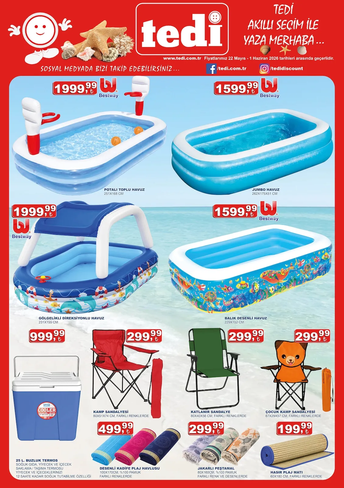 Tedi Tedi 22 Mayıs 2026 Aktüel Kataloğu sayfa 3: Bestway Jumbo Havuz 262X175X51 Cm, Çocuk Kamp Sandalyesi 67X29X57 Cm