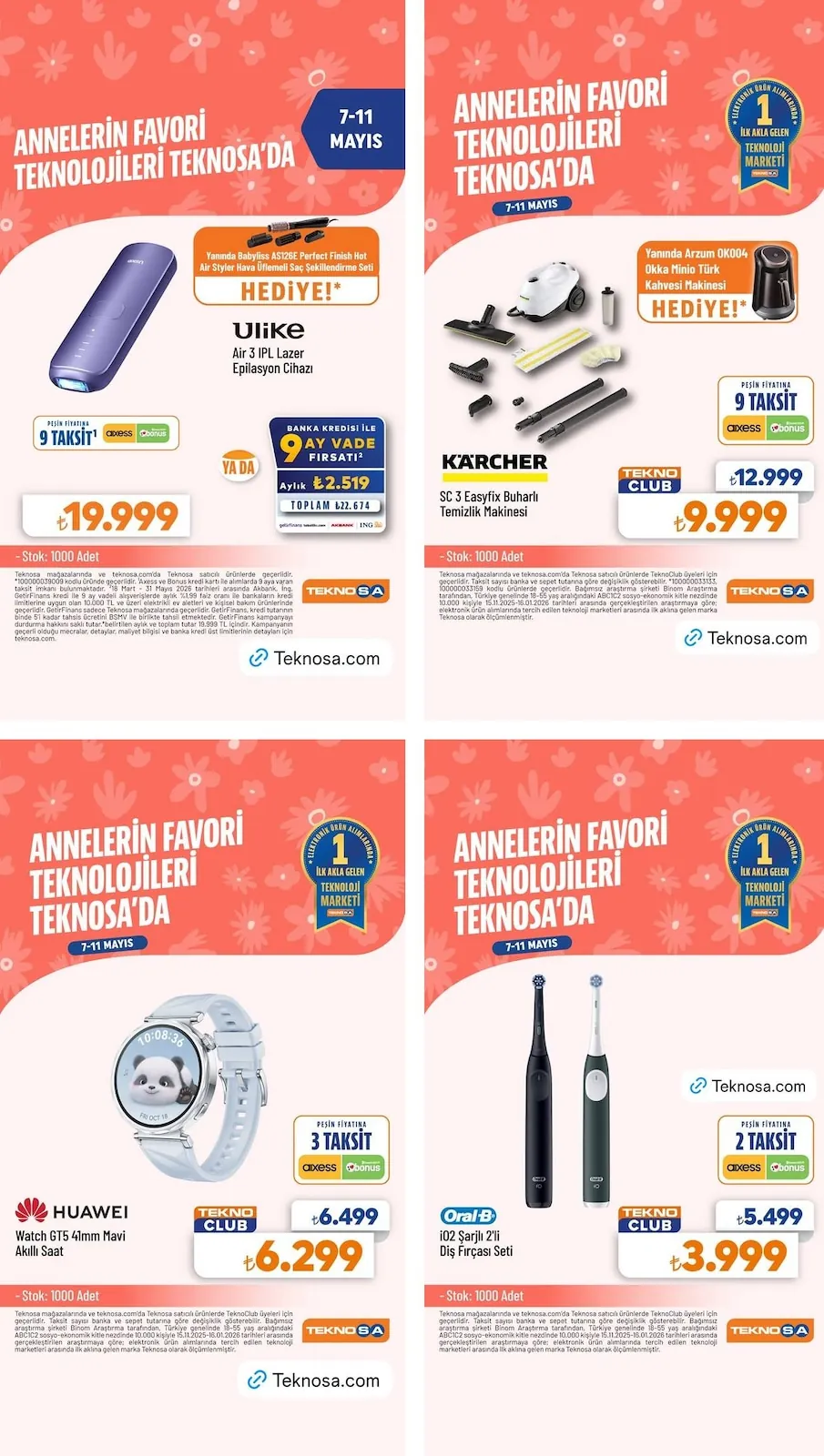Teknosa Teknosa 7 Mayıs 2026 Aktüel Kataloğu sayfa 2: Oral-B Io2 Sarjli 2'Li Dis Firçasi Seti, Karcher Sc 3 Easyfix Buharli Temizlik Makinesi