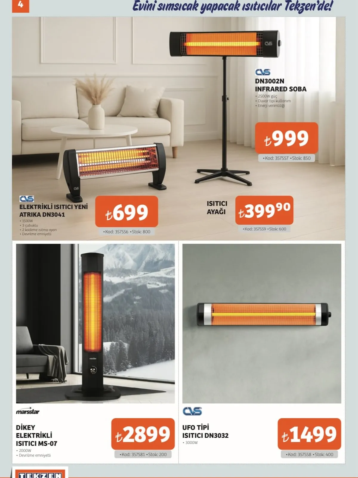 Tekzen Tekzen 5 Ocak 2026 Aktüel Kataloğu sayfa 4: Cvs Dn3002N Infrared Soba