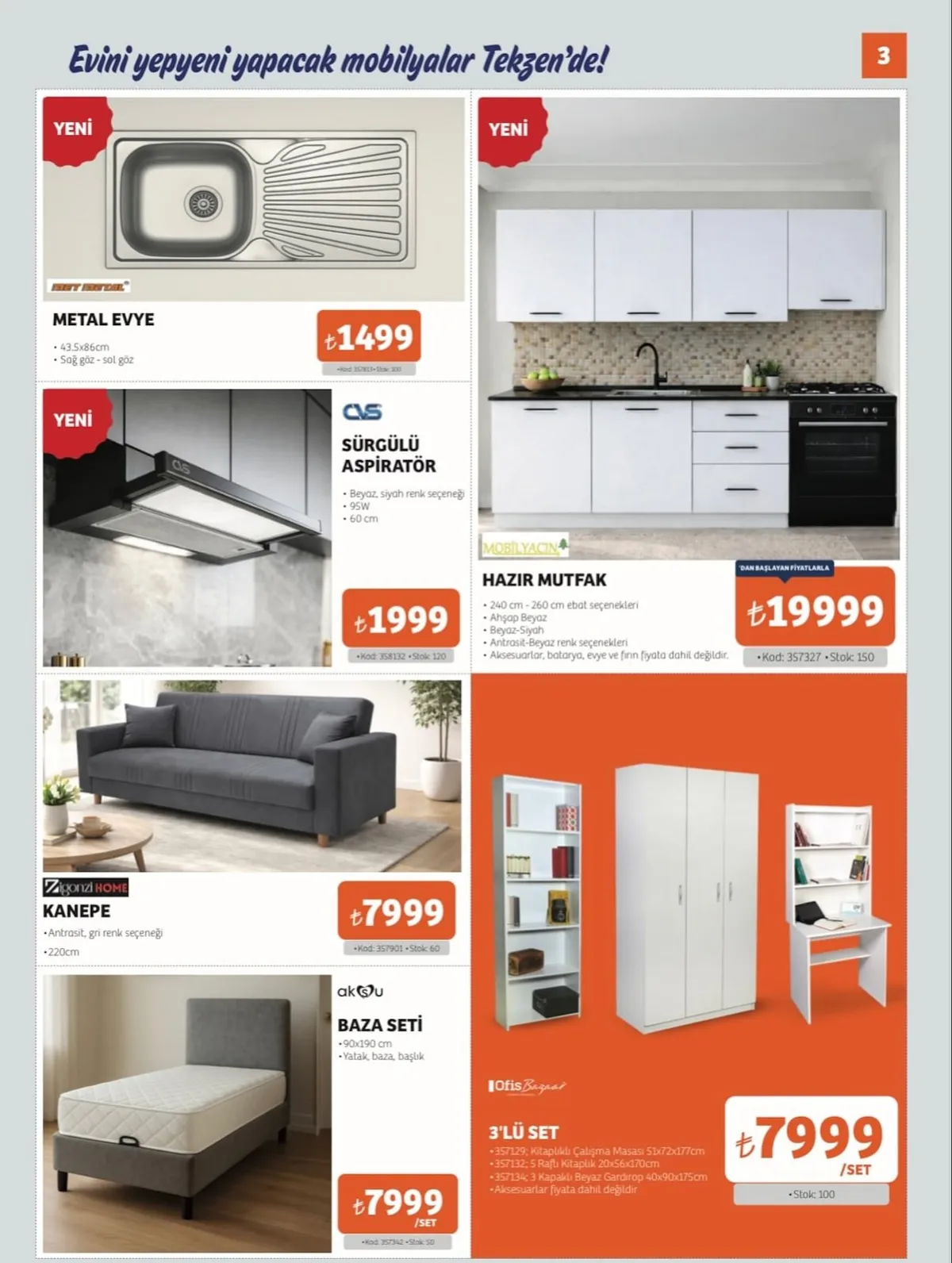 Tekzen Tekzen 16 Mart 2026 Aktüel Kataloğu sayfa 3: Cvs Sürgülü Aspiratör, Zigonzi Home Kanepe