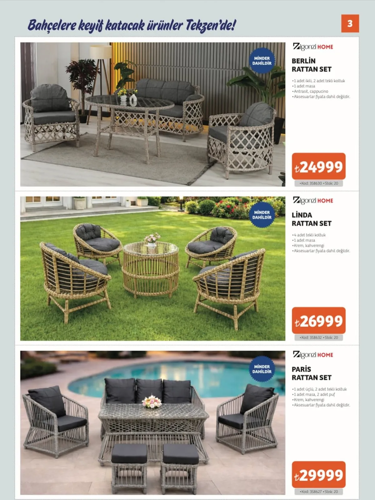 Tekzen Tekzen 8 Mayıs 2026 Aktüel Kataloğu sayfa 3: Ziganzi̇ Home Berlin Rattan Set, Ziganzi̇ Home Linda Rattan Set