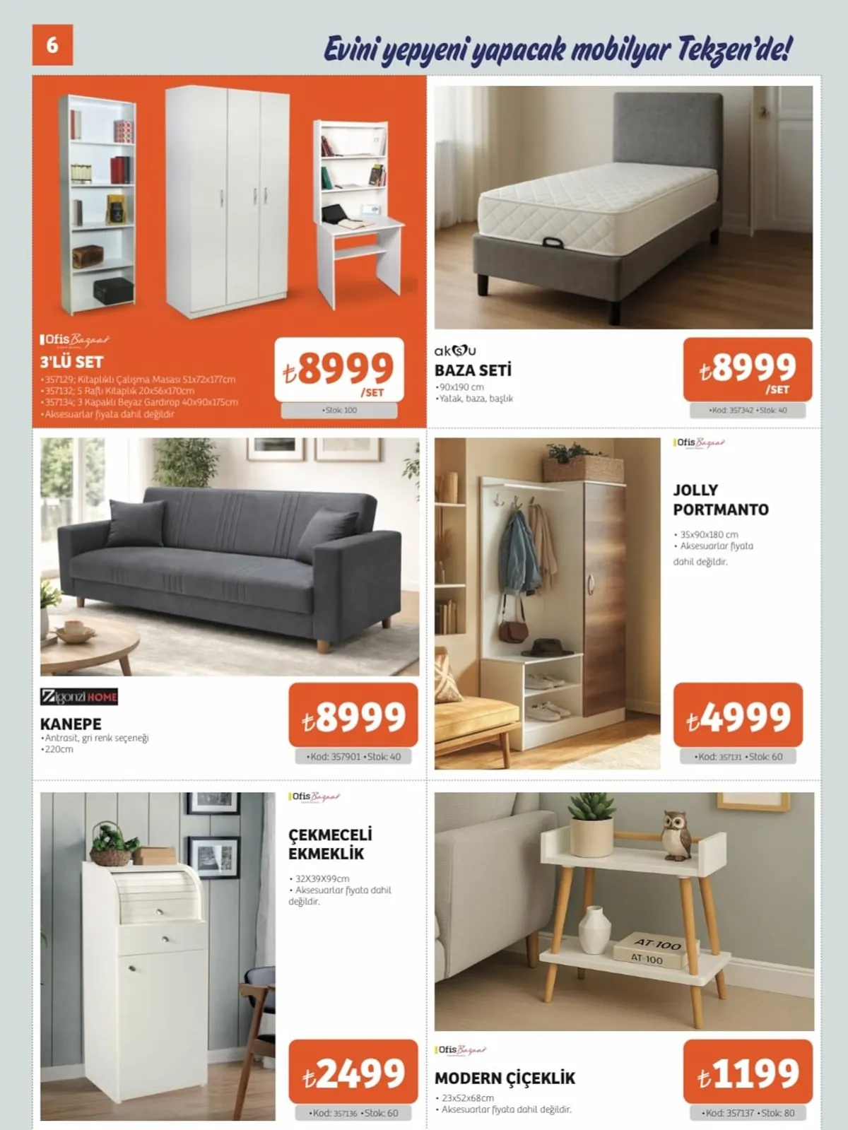 Tekzen Tekzen 8 Mayıs 2026 Aktüel Kataloğu sayfa 6: Ofis Bazaa Çekmeceli Ekmeklik 32X39X99Cm, Ofis Bazaa 3'Lü Set