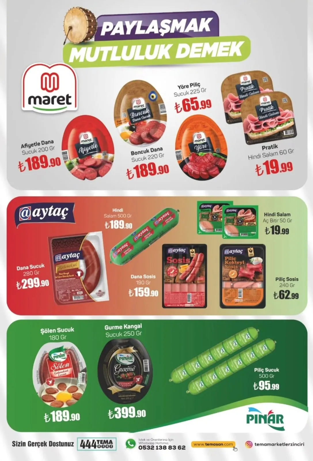 Tema Tema Market 6 Şubat 2026 Aktüel Kataloğu sayfa 9: Afiyetle Dana Sucuk 200 Gr, Hindi Salam Aç Bitir 50 Gr