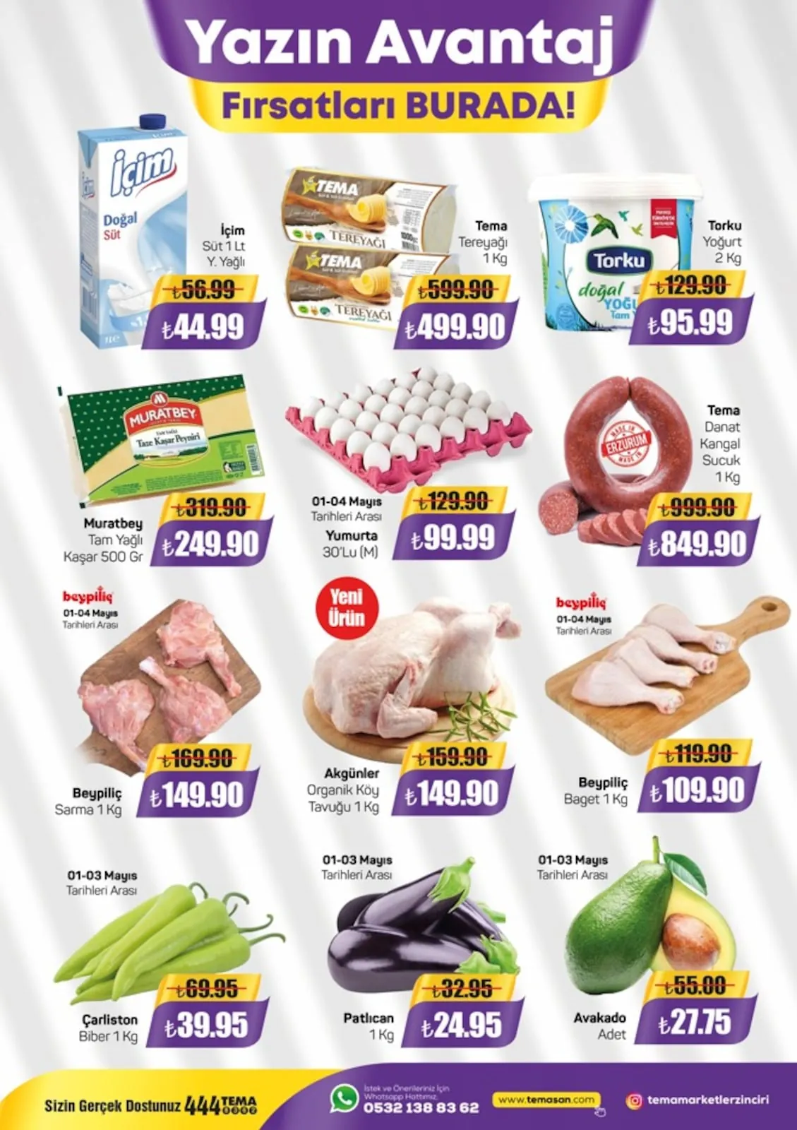 Tema Tema Market 1 Mayıs 2026 Aktüel Kataloğu sayfa 2: Torku Yoğurt 2 Kg, Muratbey Tam Yağlı Kaşar 500 Gr