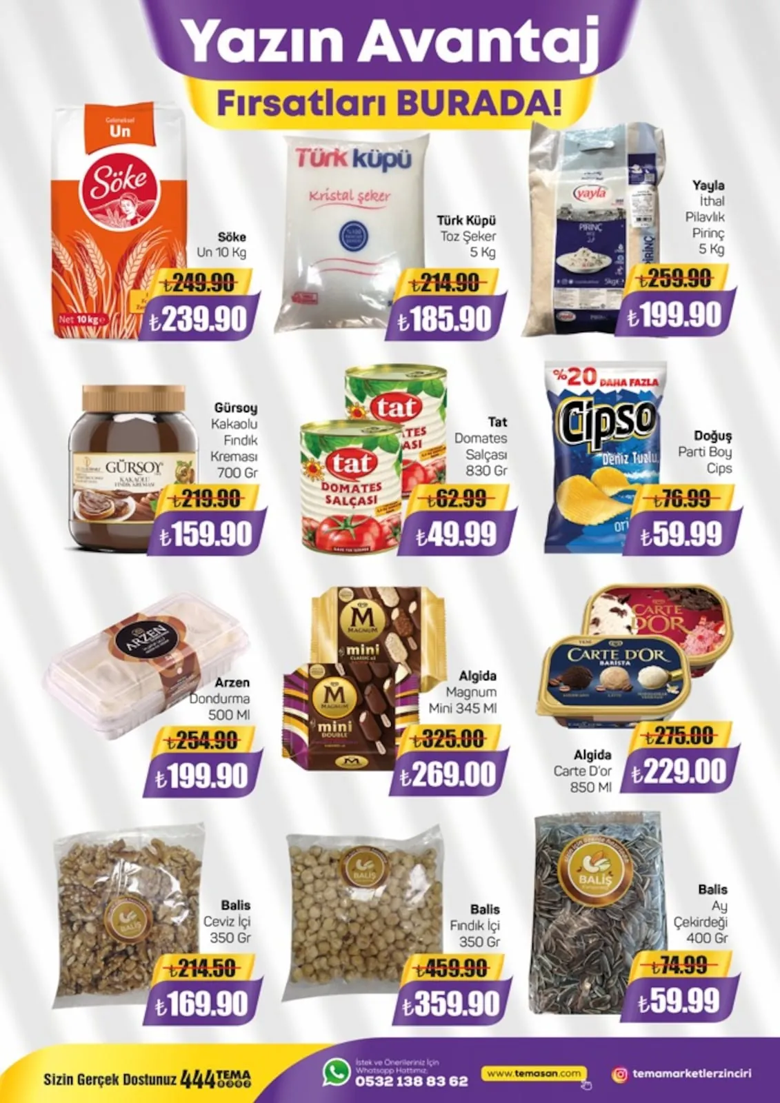 Tema Tema Market 1 Mayıs 2026 Aktüel Kataloğu sayfa 3: Tat Domates Salçasi 830 Gr, Doğuş Parti Boy Cips Deniz Tuzu