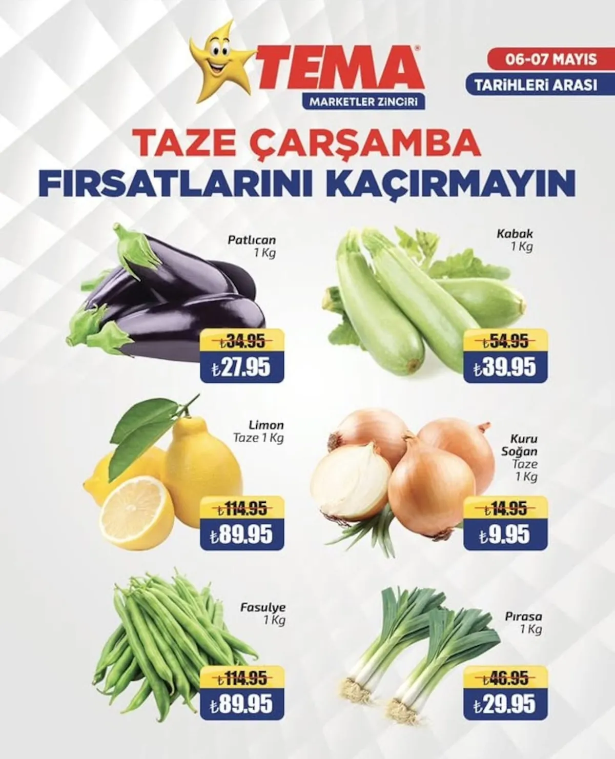 Tema Tema Market 6 Mayıs 2026 Aktüel Kataloğu sayfa 2: Kabak 1 Kg, Pırasa 1 Kg