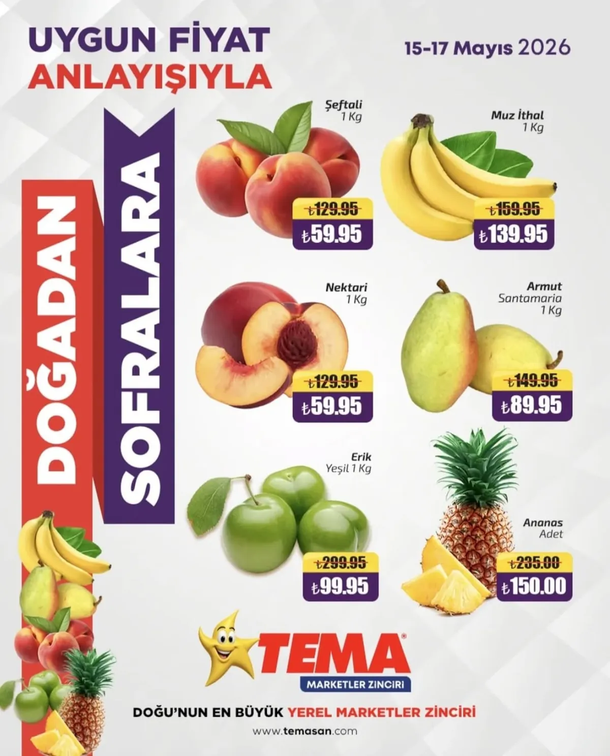 Tema Tema Market 15 Mayıs 2026 Aktüel Kataloğu sayfa 3: Armut Santamaria 1 Kg, Erik Yeşil 1 Kg