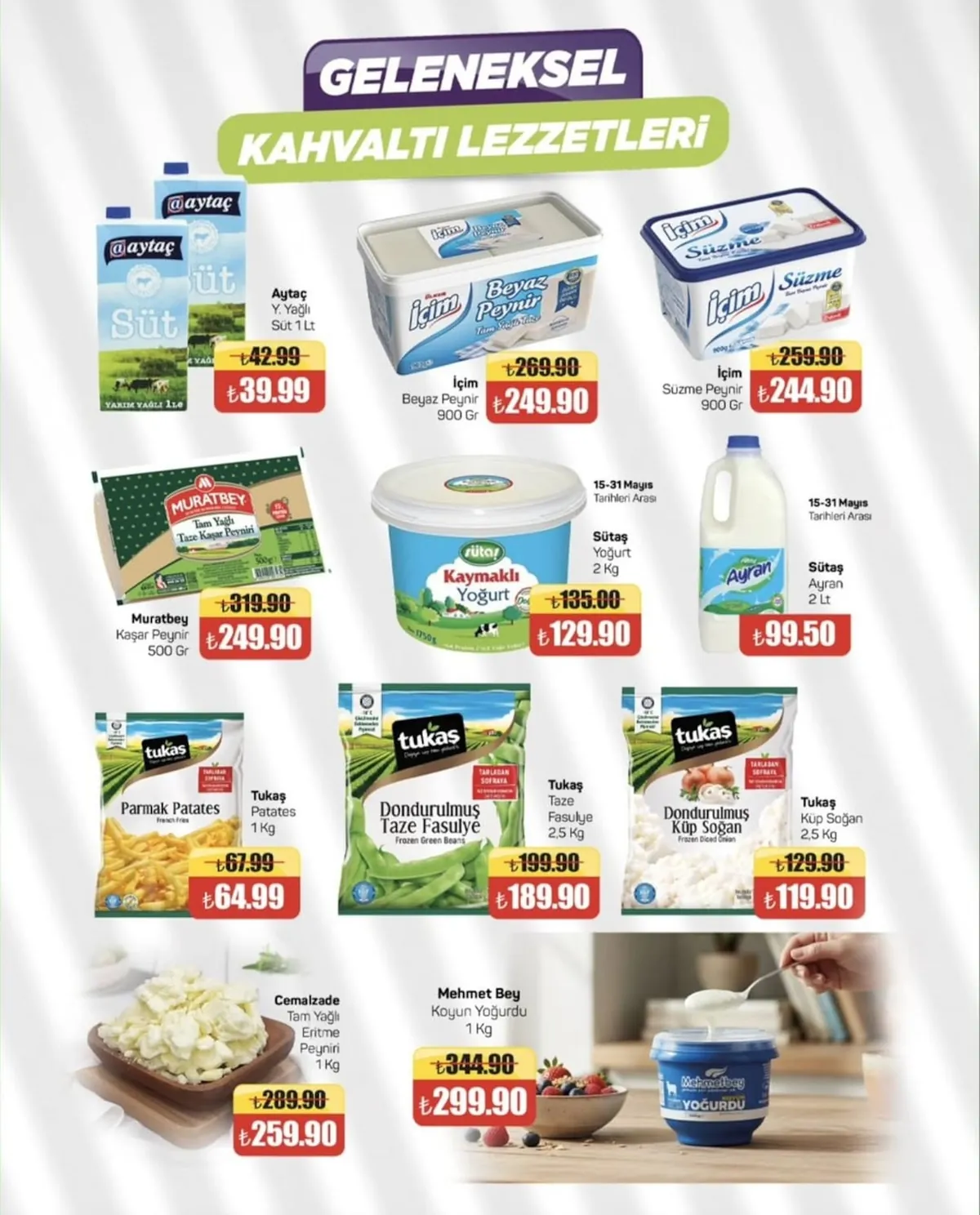 Tema Tema Market 15 Mayıs 2026 Aktüel Kataloğu sayfa 8: Muratbey Tam Yagli Taze Kaşar Peyniri 500G, İçim Beyaz Peynir 900Gr