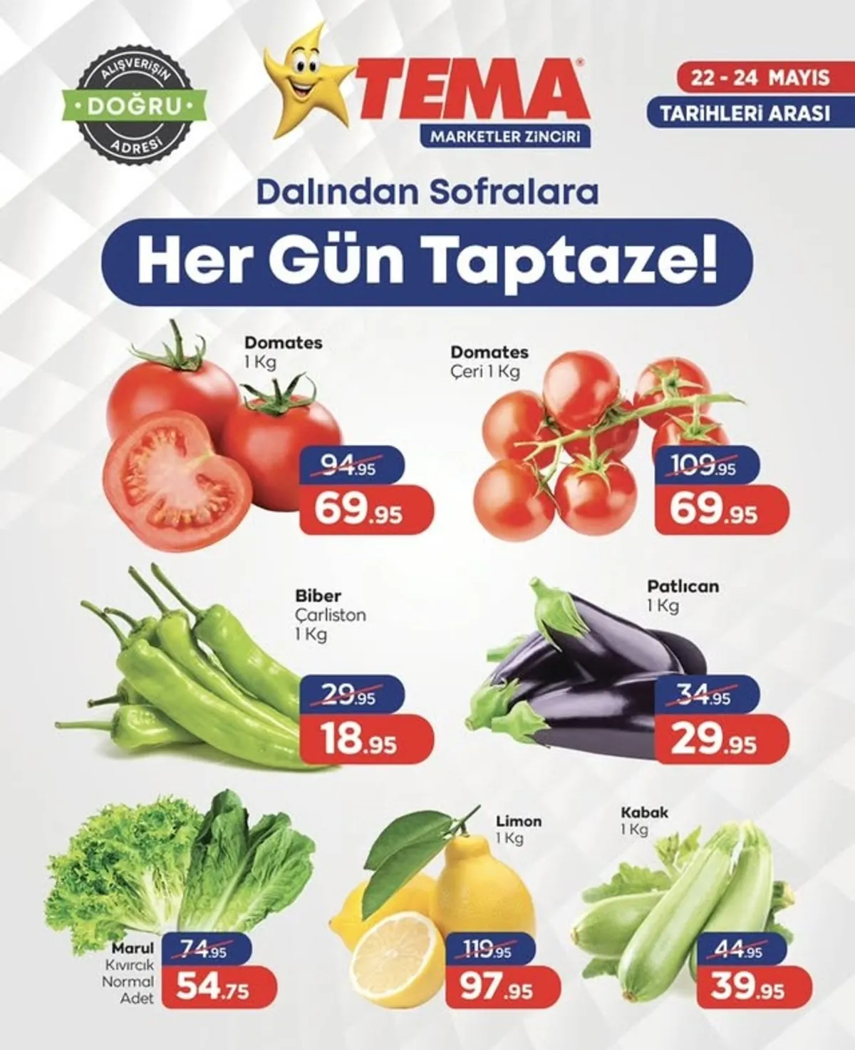 Tema Tema Market 22 Mayıs 2026 Aktüel Kataloğu sayfa 1: Limon 1 Kg, Kabak 1 Kg