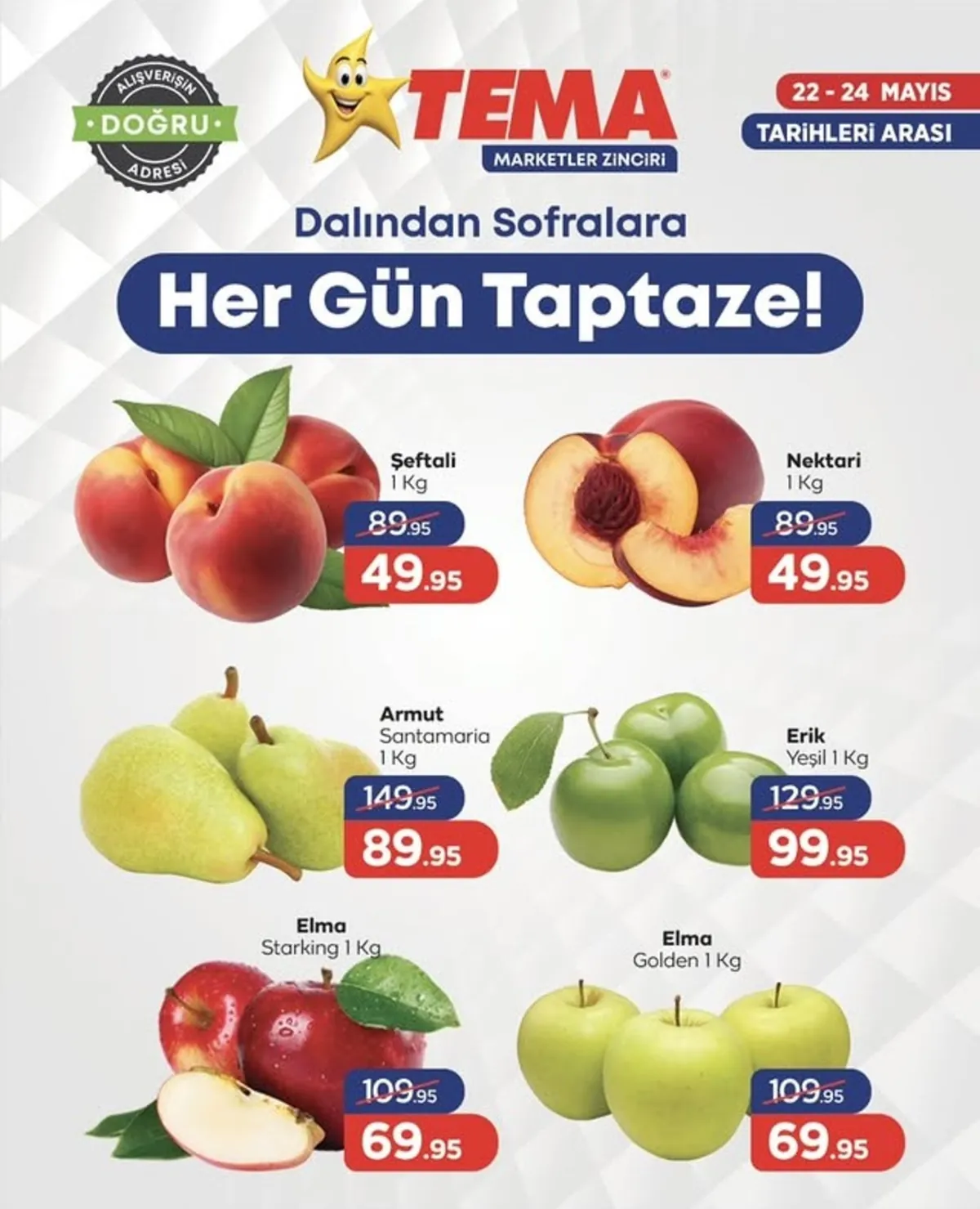 Tema Tema Market 22 Mayıs 2026 Aktüel Kataloğu sayfa 2: Elma Golden 1 Kg, Elma Starking 1 Kg