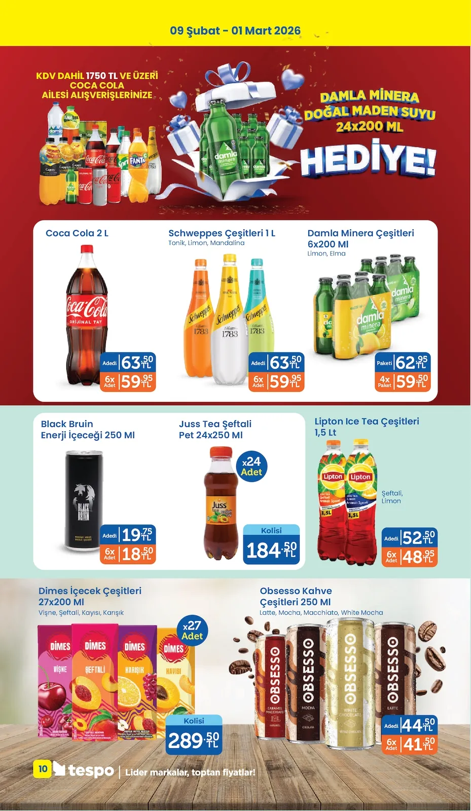 Tespo Tespo 9 Şubat 2026 Aktüel Kataloğu sayfa 10: Schweppes Çeşitleri 1 L, Lipton Ice Tea Çeşitleri 1,5 Lt