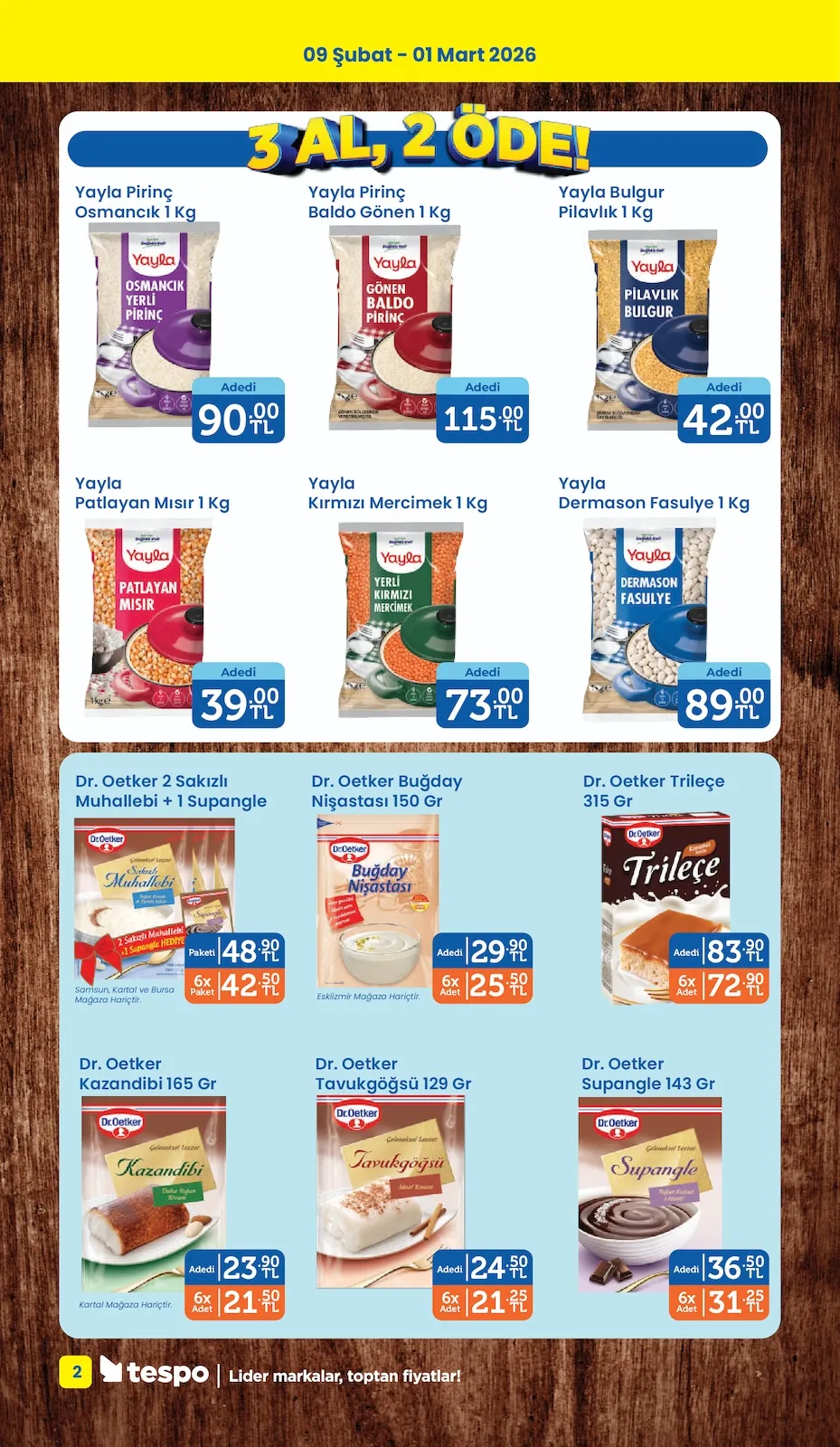 Tespo Tespo 9 Şubat 2026 Aktüel Kataloğu sayfa 2: Dr. Oetker Tavukgöğsü 129 Gr, Dr. Oetker Kazandibi 165 Gr