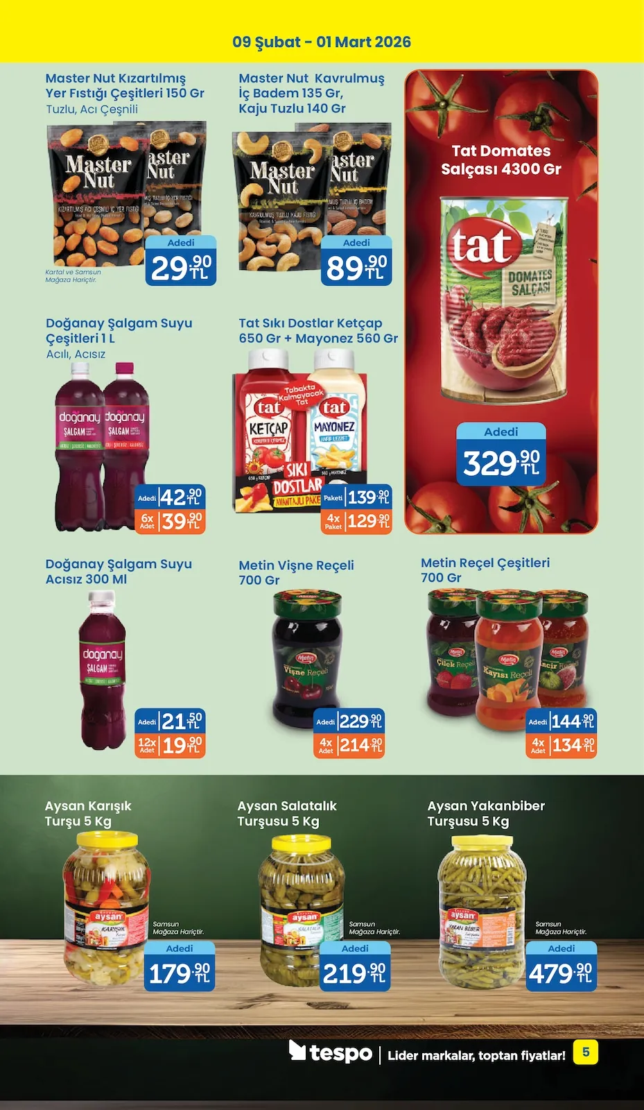 Tespo Tespo 9 Şubat 2026 Aktüel Kataloğu sayfa 5: Tat Sıkı Dostlar Ketçap 650 Gr + Mayonez 560 Gr, Metin Vişne Reçeli 700 Gr