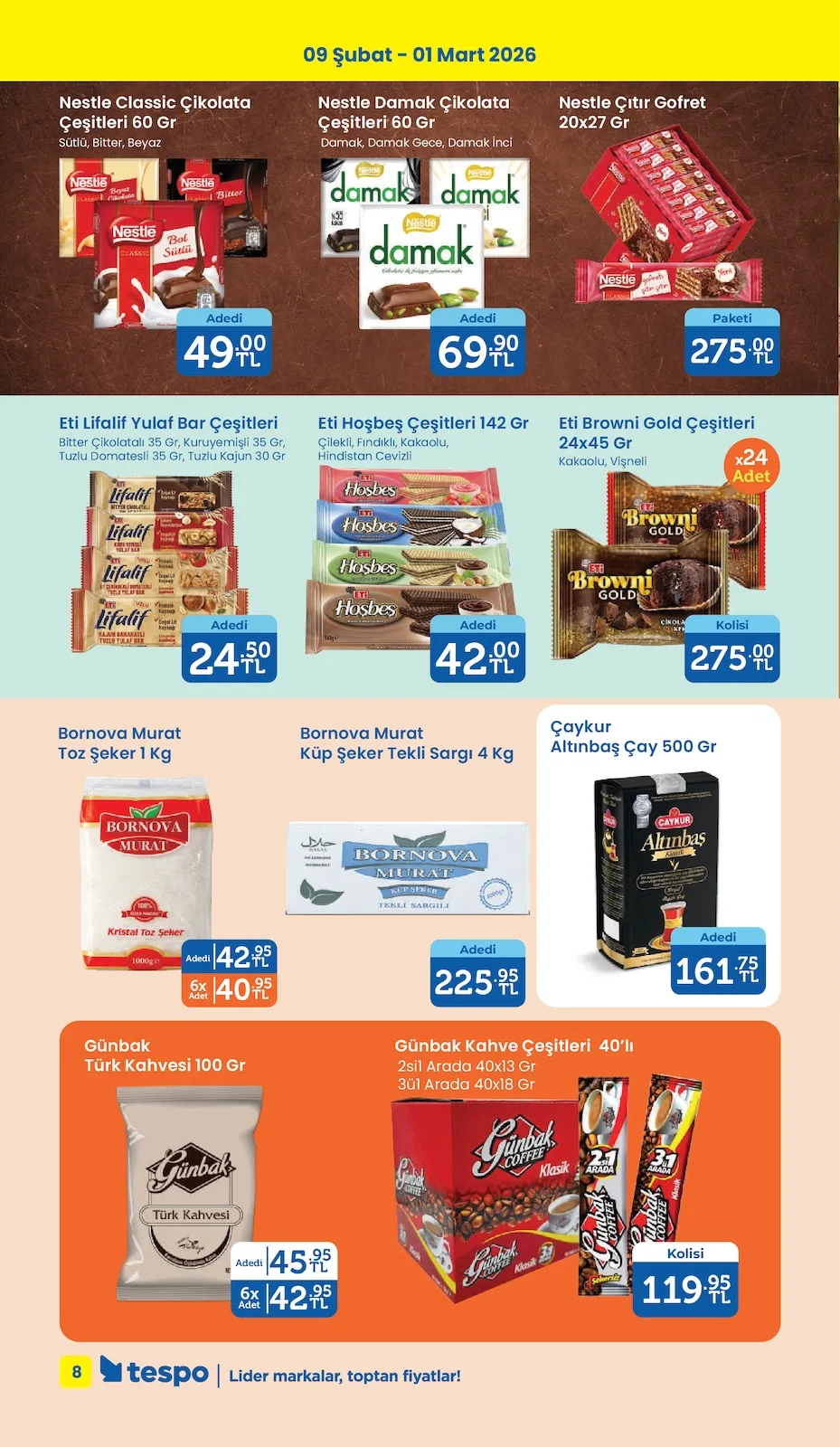 Tespo Tespo 9 Şubat 2026 Aktüel Kataloğu sayfa 8: Eti Hoşbeş Çeşitleri 142 Gr, Nestle Classic Çikolata Çeşitleri 60 Gr