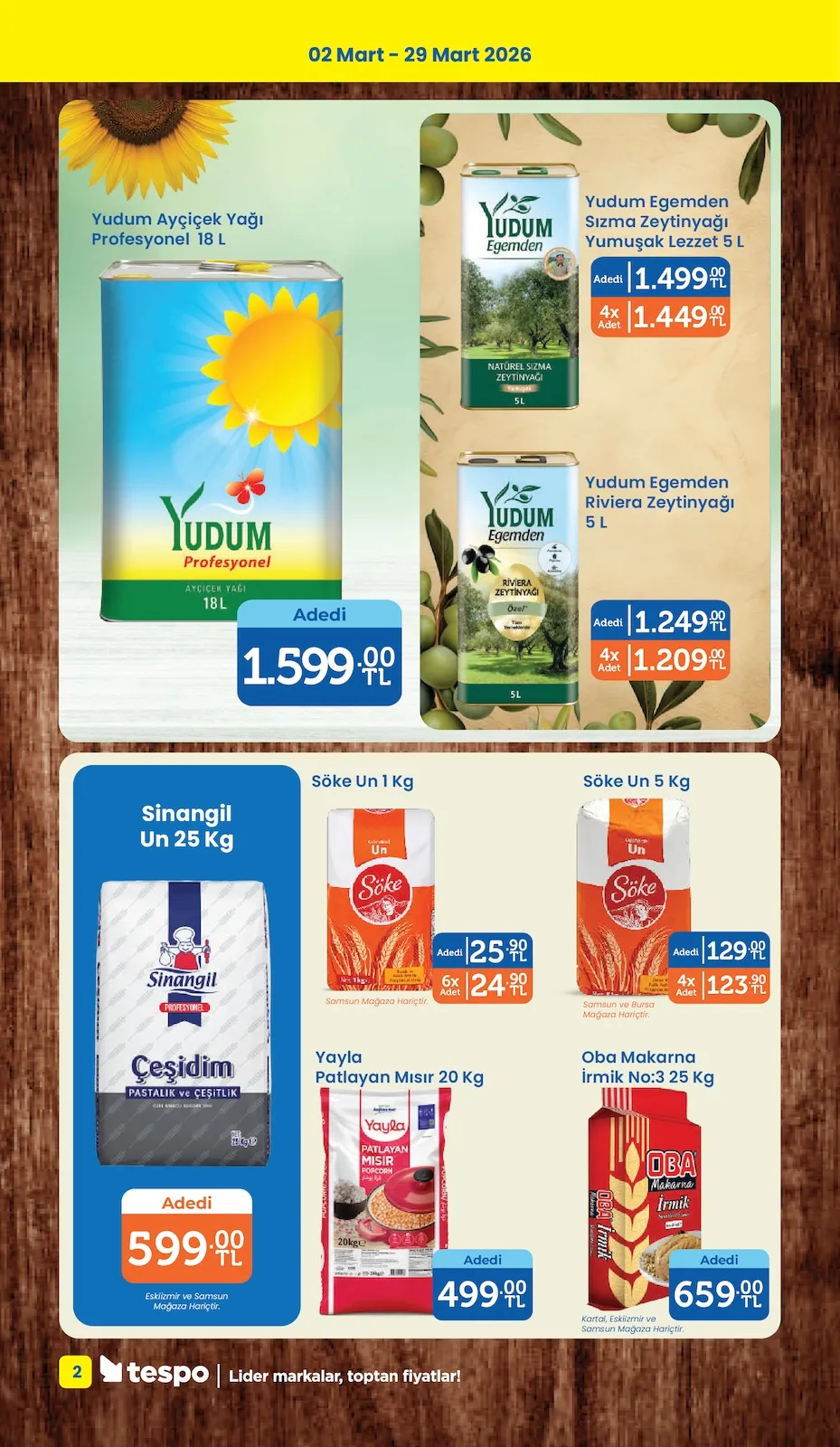 Tespo Tespo 2 Mart 2026 Aktüel Kataloğu sayfa 2: Sarıyer Şekersiz Kola, Şekersiz Portakal 1,5 L, Meysu İçecek Çeşitleri 27X200 Ml