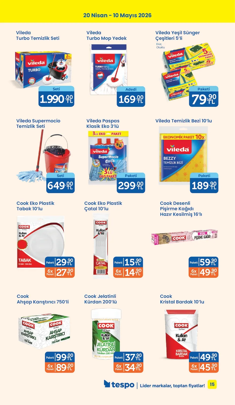 Tespo Tespo 20 Nisan 2026 Aktüel Kataloğu sayfa 15: Cook Eko Plastik Çatal 10'Lu, Vileda Temizlik Bezi 10'Lu