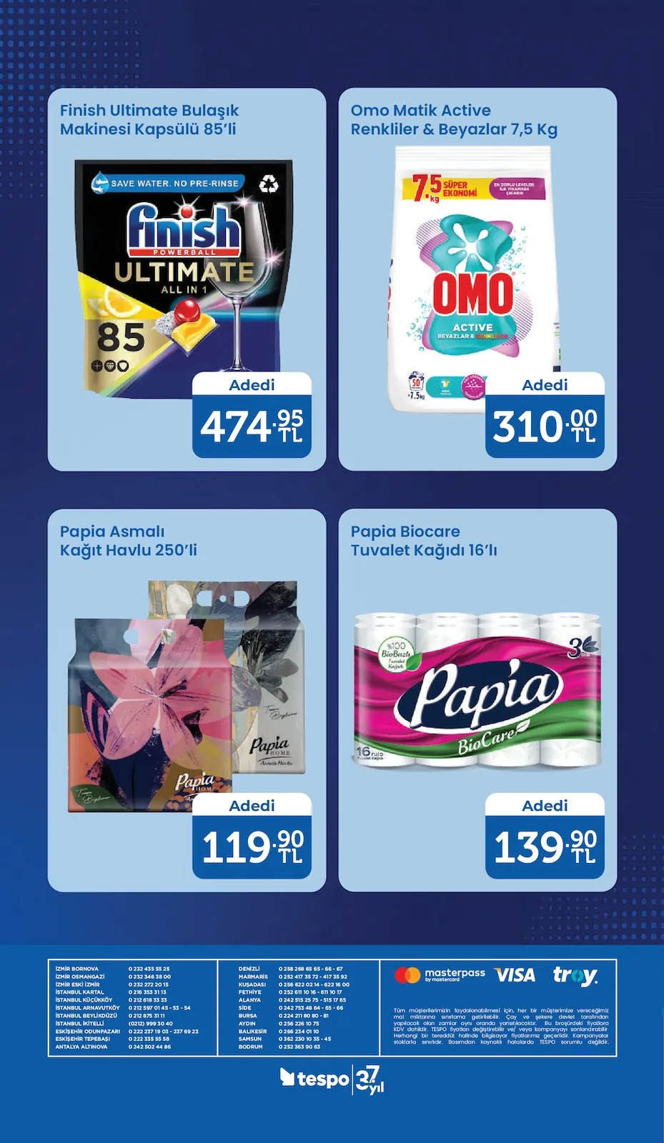 Tespo Tespo 20 Nisan 2026 Aktüel Kataloğu sayfa 16: Papia Asmalı Kağıt Havlu 250'Li, Papia Biocare Tuvalet Kağıdı 16'Lı