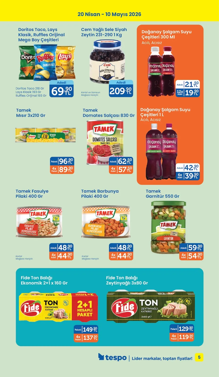 Tespo Tespo 20 Nisan 2026 Aktüel Kataloğu sayfa 5: Tamek Domates Salçası 830 Gr, Tamek Barbunya Pilaki 400 Gr