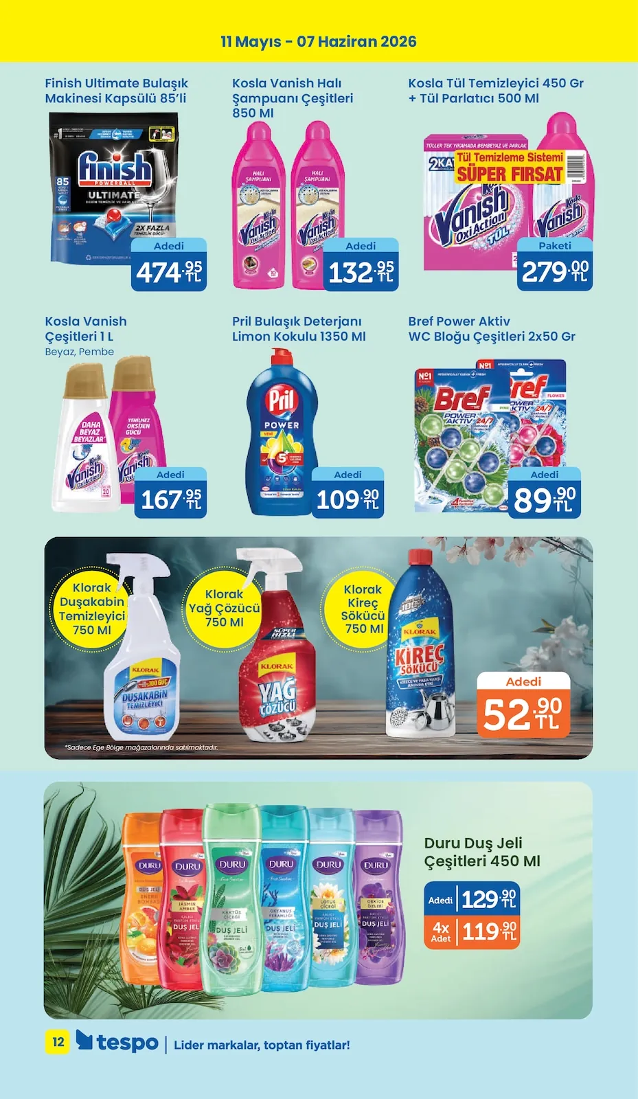 Tespo Tespo 11 Mayıs 2026 Aktüel Kataloğu sayfa 12: Pril Bulaşık Deterjanı Limon Kokulu 1350 Ml, Kosla Vanish Çeşitleri 1 L