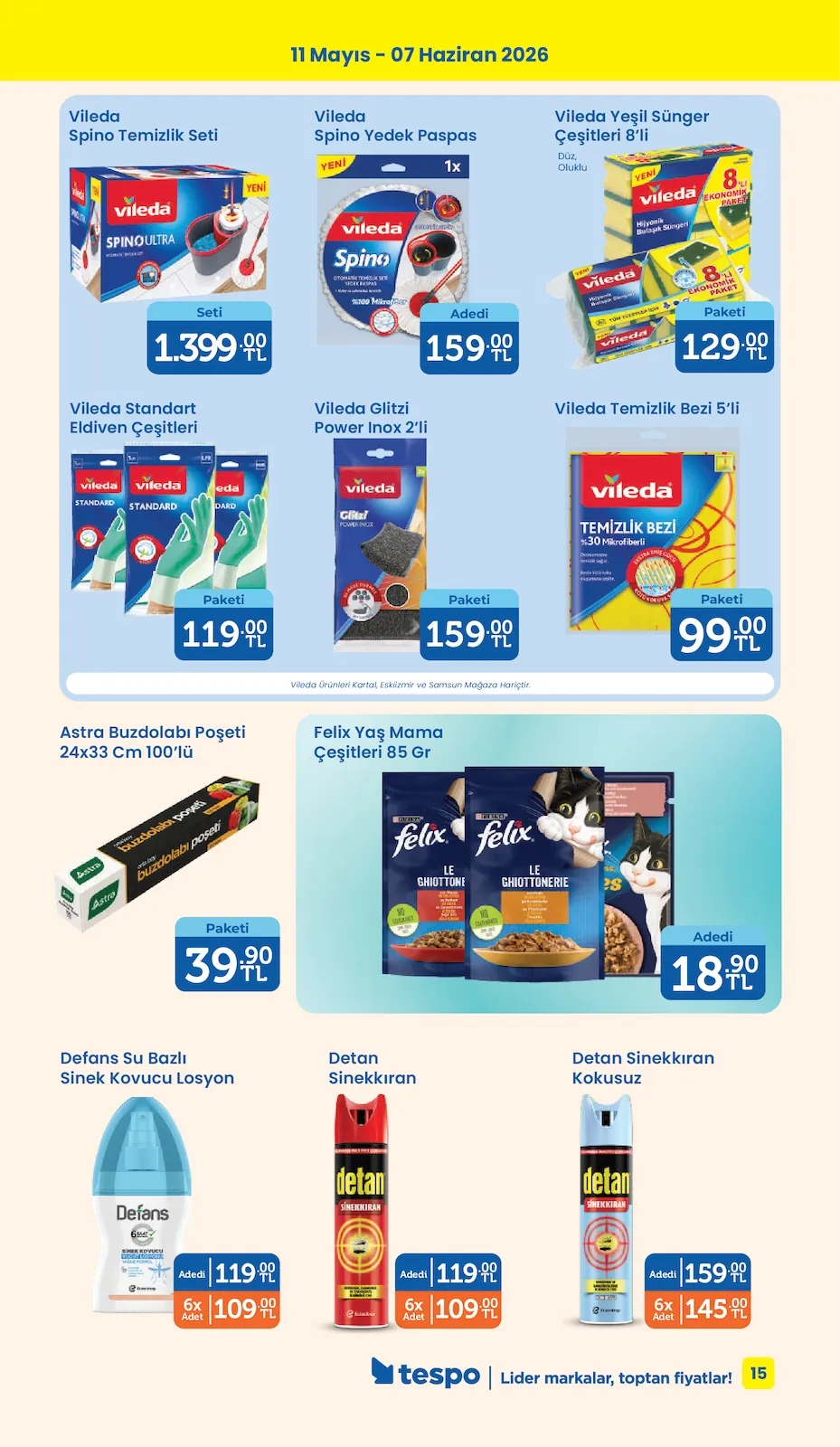 Tespo Tespo 11 Mayıs 2026 Aktüel Kataloğu sayfa 15: Vileda Spıno Yedek Paspas 1 Adet, Vileda Glıtzi Power Inox 2'Li Paket