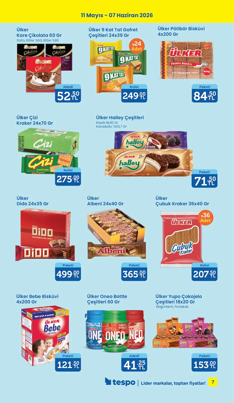Tespo Tespo 11 Mayıs 2026 Aktüel Kataloğu sayfa 7: Ülker Albeni 24X40 Gr, Ülker Kare Çikolata 60 Gr