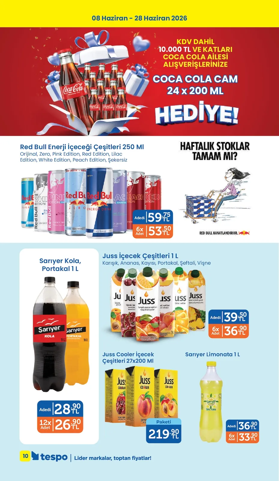 Tespo Tespo 8 Haziran 2026 Aktüel Kataloğu sayfa 10: Sarıyer Limonata 1 L, Juss İçecek Çeşitleri 1 L