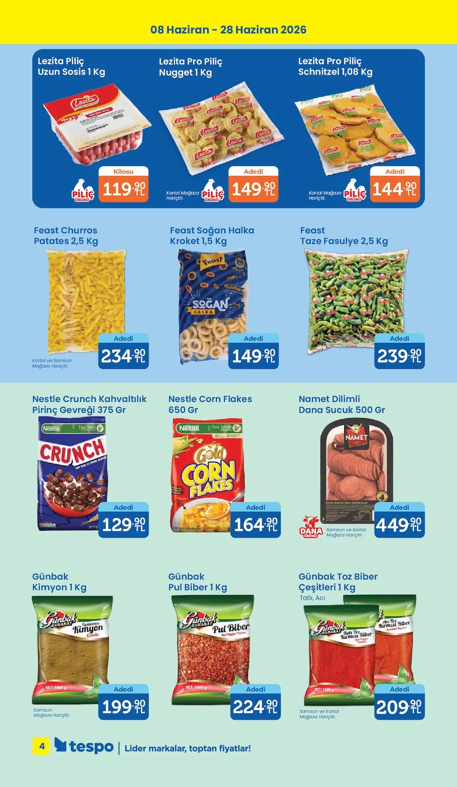 Tespo Tespo 8 Haziran 2026 Aktüel Kataloğu sayfa 4: Lezita Pro Piliç Nugget 1 Kg, Nestle Crunch Kahvaltilik Pirinç Gevregi 375 Gr