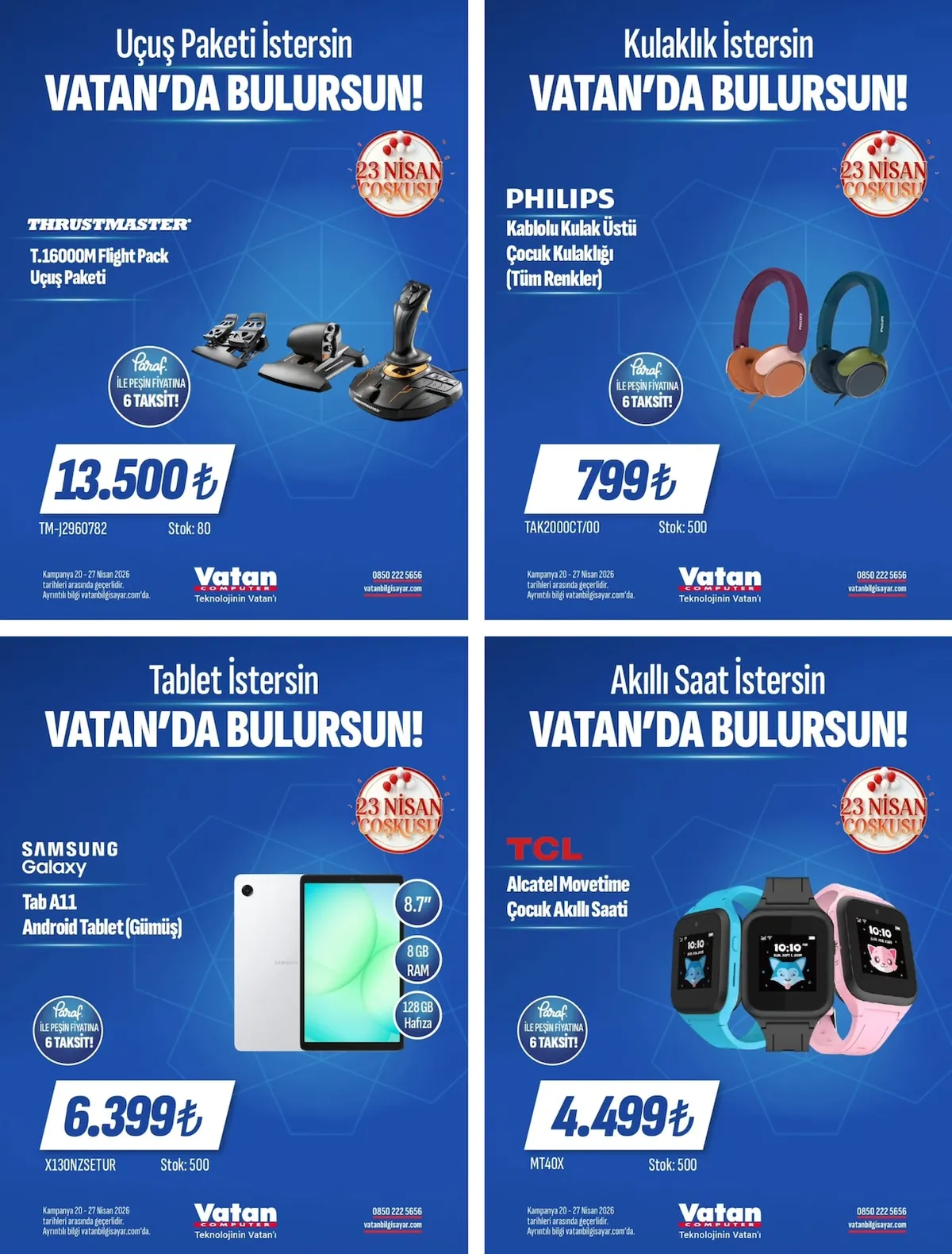 Vatan Vatan Bilgisayar 20 Nisan 2026 Aktüel Kataloğu sayfa 3: Samsung Galaxy Tab A11 Android Tablet (Gümüş), Philips Kablolu Kulak Üstü Çocuk Kulaklığı