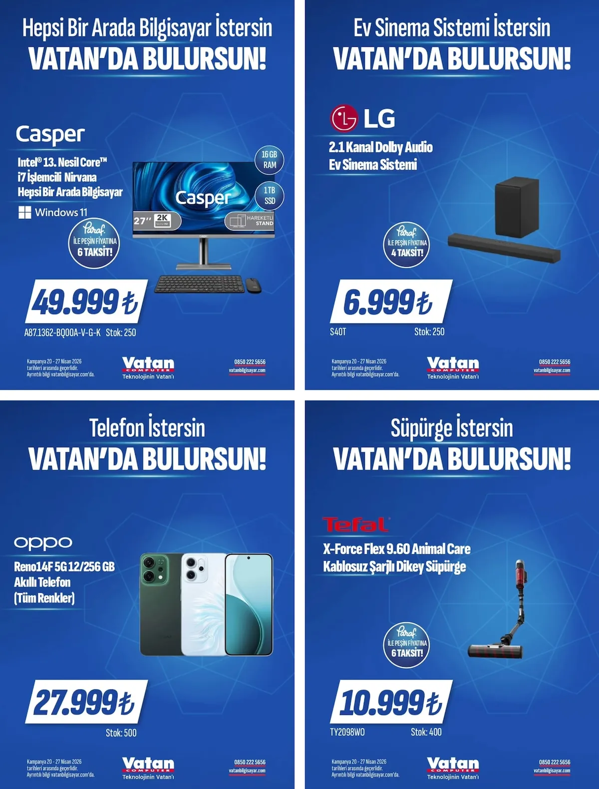 Vatan Vatan Bilgisayar 20 Nisan 2026 Aktüel Kataloğu sayfa 5: Casper Intel® 13. Nesil Core™ I7 İşlemcili Nirvana Hepsi Bir Arada Bilgisayar Windows 11, Lg 2.1 Kanal Dolby Audio Ev Sinema Sistemi