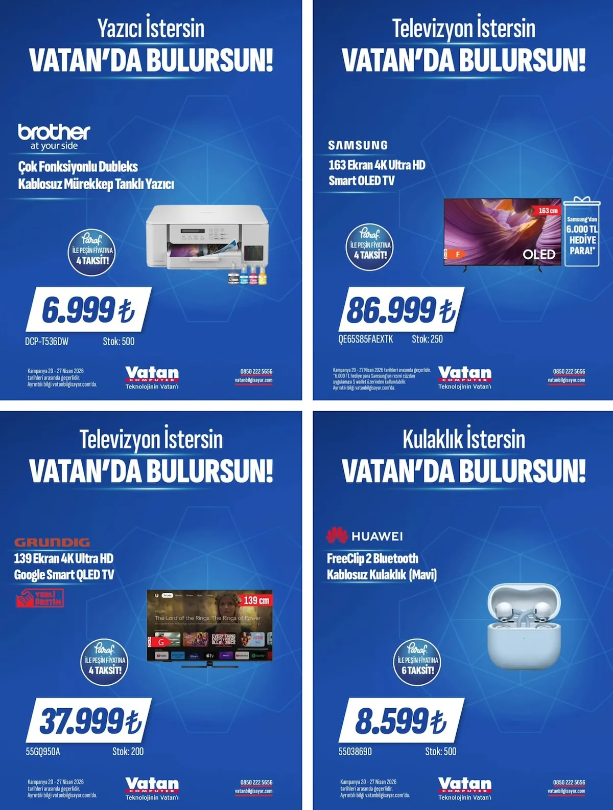 Vatan Vatan Bilgisayar 20 Nisan 2026 Aktüel Kataloğu sayfa 6: Samsung 163 Ekran 4K Ultra Hd Smart Oled Tv, Brother Çok Fonksiyonlu Çift Taraflı Kablosuz Mürekkep Tanklı Yazıcı