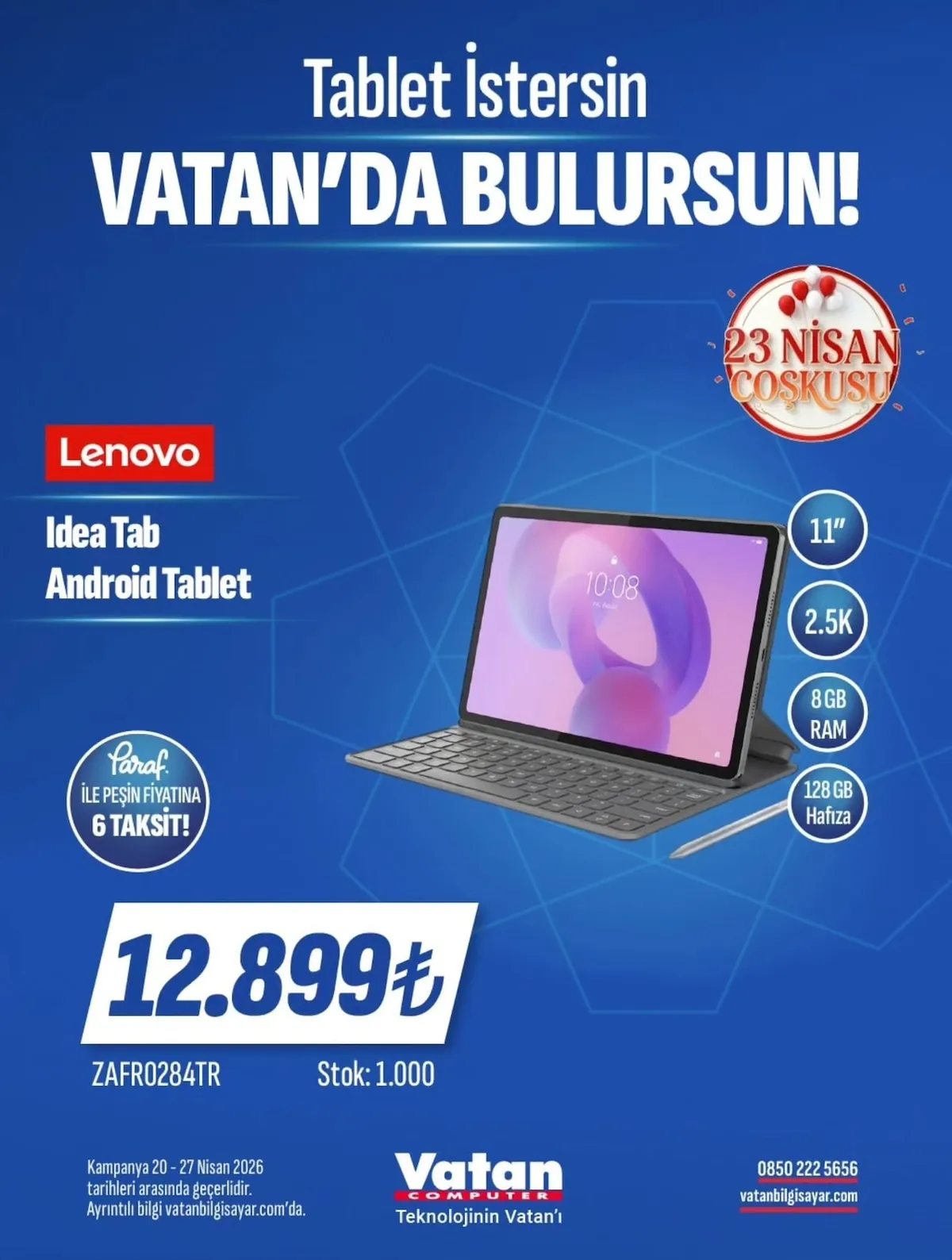 Vatan Vatan Bilgisayar 20 Nisan 2026 Aktüel Kataloğu sayfa 7: Lenovo Idea Tab Android Tablet