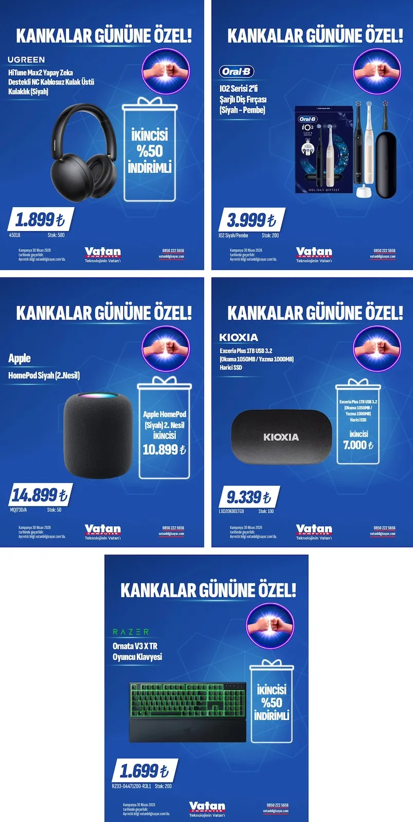 Vatan Vatan Bilgisayar 30 Nisan 2026 Aktüel Kataloğu sayfa 1: Oral-B Io2 Serisi 2'Li Şarjlı Diş Fırçası (Siyah - Pembe), Apple Homepod (Siyah) 2. Nesil