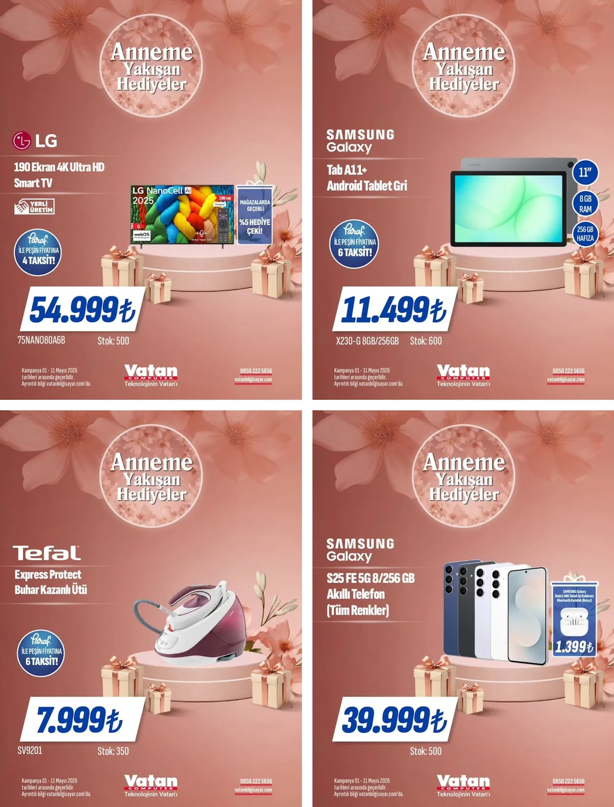 Vatan Vatan Bilgisayar 1 Mayıs 2026 Aktüel Kataloğu sayfa 1: Samsung Galaxy Tab A11+ Android Tablet Gri 11", 8Gb Ram, 256Gb Hafiza, Samsung Galaxy S25 Fe 5G 8/256 Gb Akıllı Telefon (Tüm Renkler)