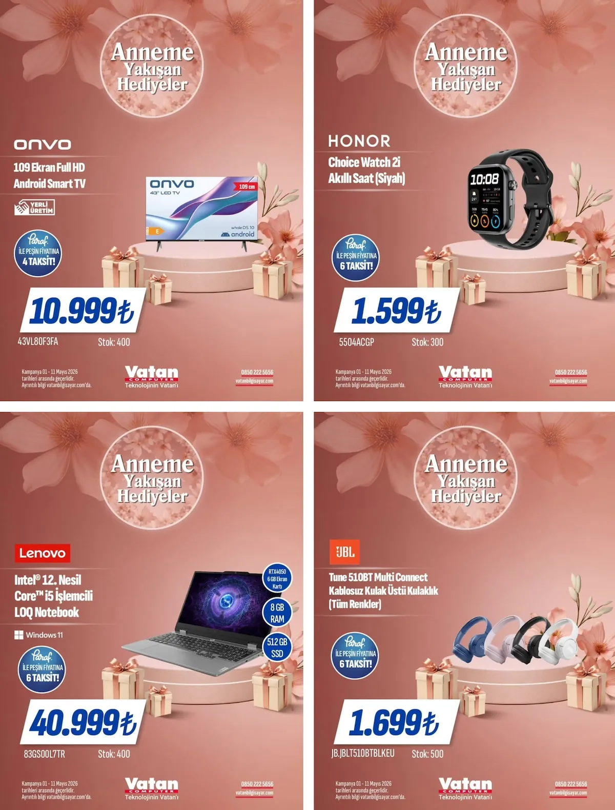 Vatan Vatan Bilgisayar 1 Mayıs 2026 Aktüel Kataloğu sayfa 2: Onvo 109 Ekran Android Smart Tv, Honor Choice Watch 2 Akıllı Saat
