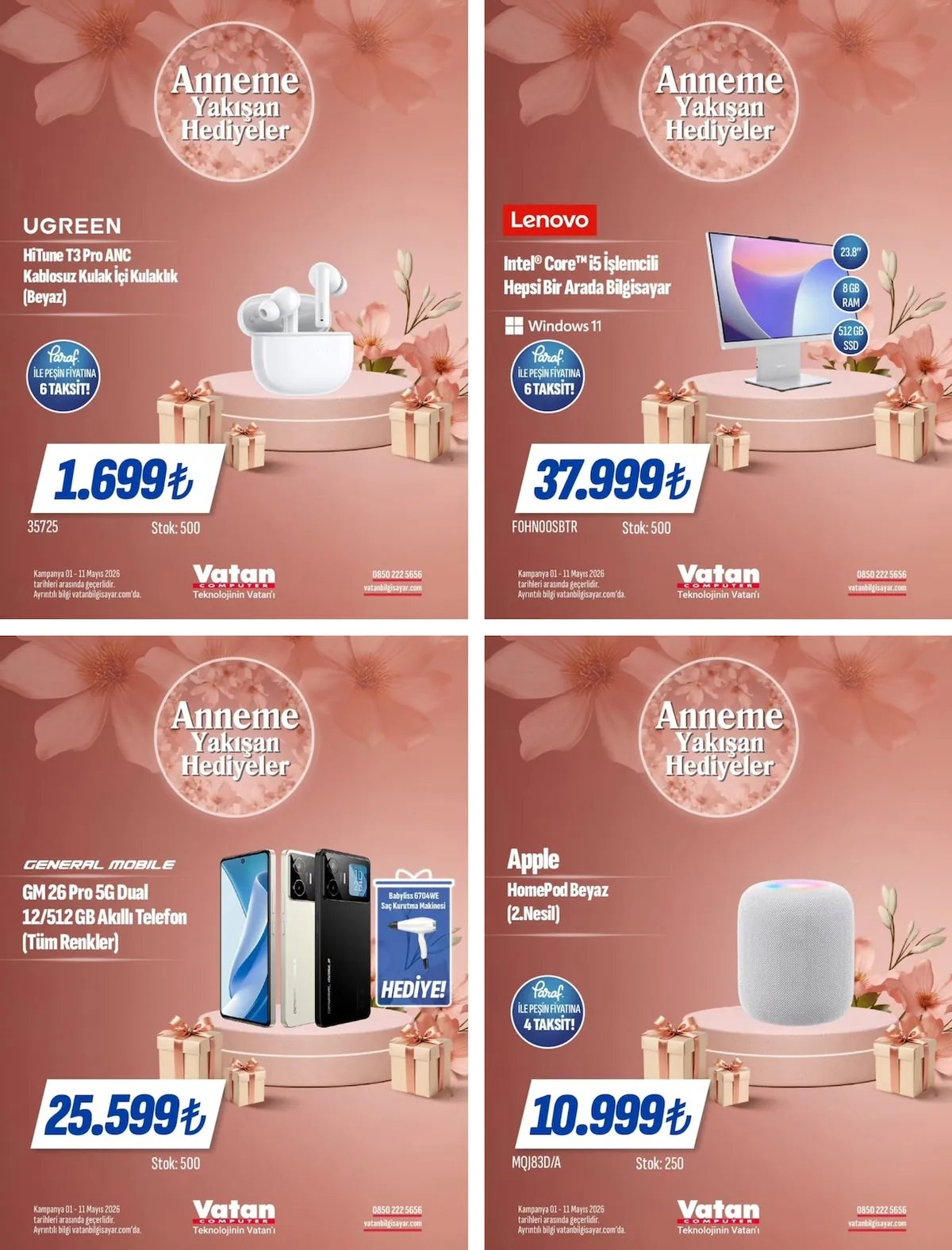 Vatan Vatan Bilgisayar 1 Mayıs 2026 Aktüel Kataloğu sayfa 5: Ugreen Hi-Tune T3 Pro Anc Kablosuz Kulak İçi Kulaklık (Beyaz), General Mobile Gm 26 Pro 5G Dual 12/512 Gb Akıllı Telefon (Tüm Renkler)