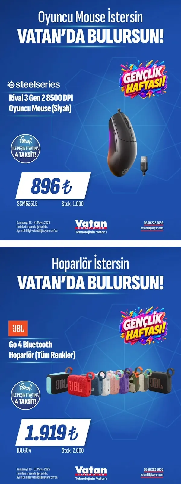 Vatan Vatan Bilgisayar 18 Mayıs 2026 Aktüel Kataloğu sayfa 1: Jbl Go 4 Bluetooth Hoparlör (Tüm Renkler)